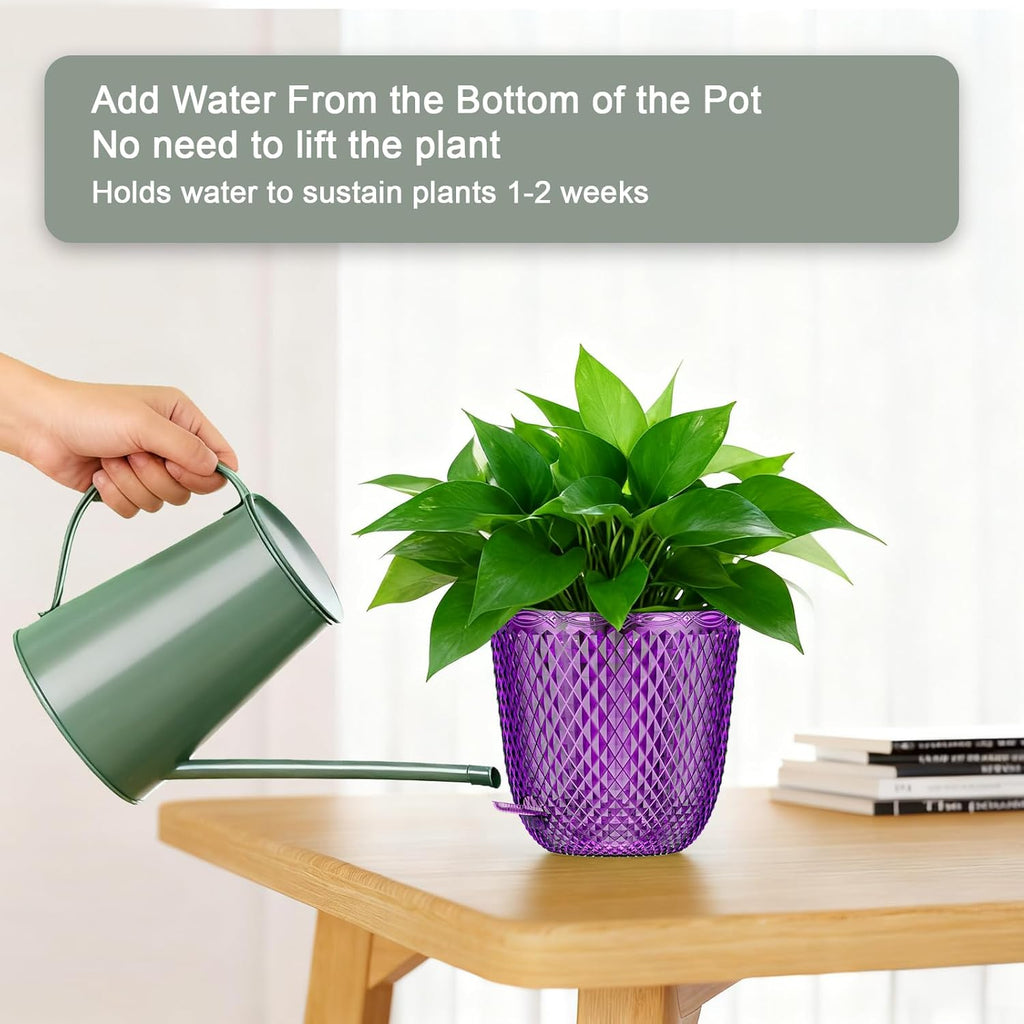 QCQHDU Hanging Planters for Indoor Plants, 2-Pack, 7.2 Inch, Purple | Plastic, Self Watering Plant Hanger, with