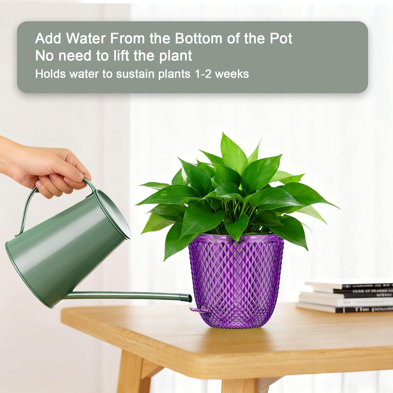 QCQHDU Hanging Planters for Indoor Plants, 2-Pack, 7.2 Inch, Purple | Plastic, Self Watering Plant Hanger, with
