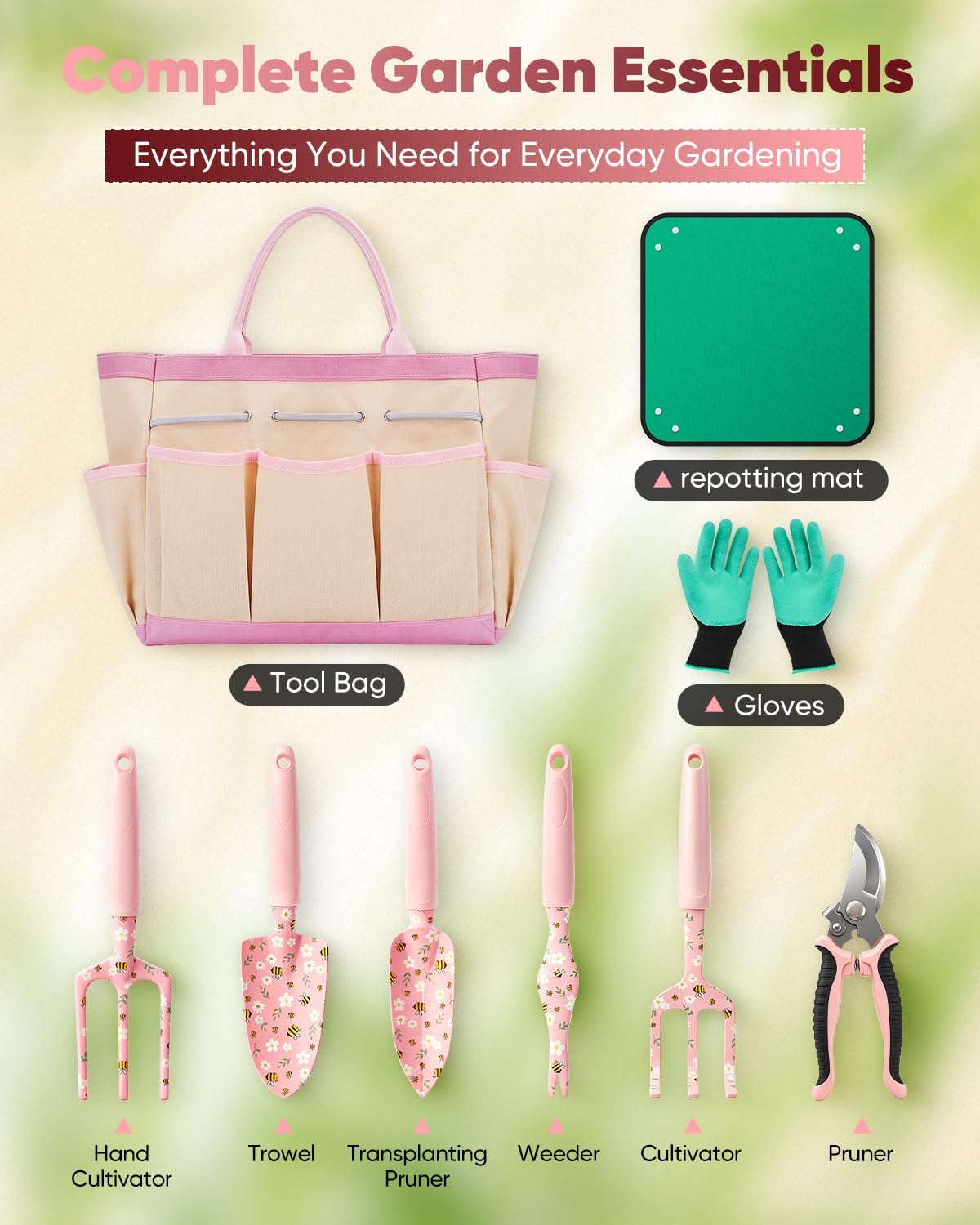Garden Tool Set Gardening Tools - Heavy Duty Aluminum Tool Kit with Non-Slip Handle, Gardening Gloves and Tool Bag for
