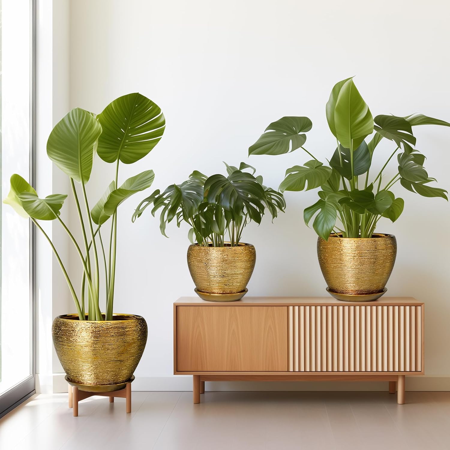 Flower Pots for Indoor & Outdoor Plants - Ceramic Pots 10 Inch, 8 Inch, 6 Inch with Drainage Holes, Saucers