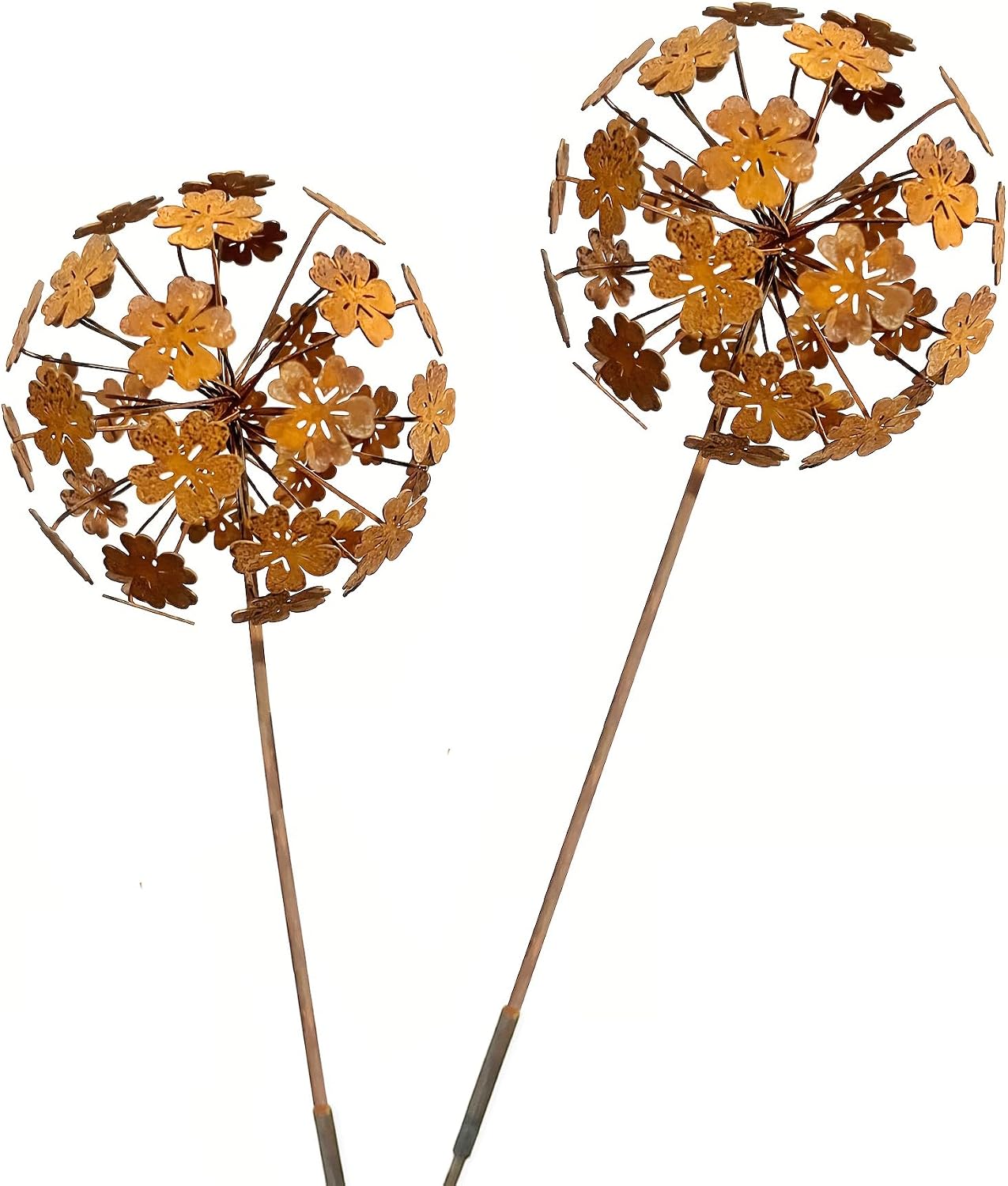 Rustic Dandelion Garden Stakes 2 Pack, 3D Rusty Metal Flowers Sculpture | Decorative Garden Stake, Outdoor Yard Art