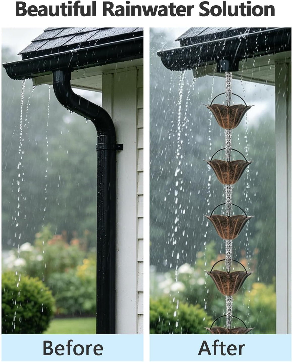 9.5FT Antique Bronze Lotus Rain Chain 12-Cup Downspout Replacement | Sturdy Metal, Rainwater Harvesting, Replaces