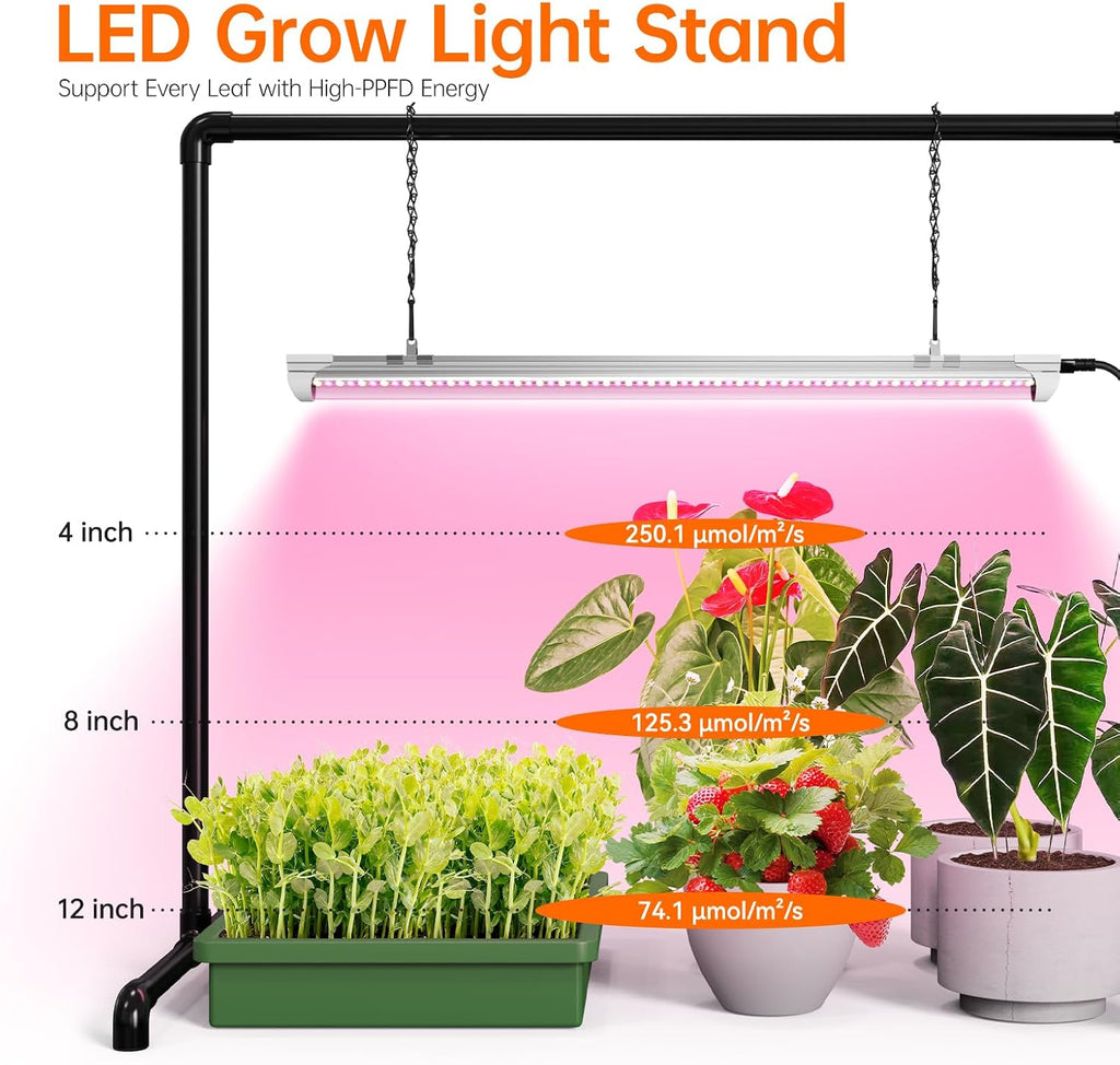 2ft Tabletop Grow Light Stand for Indoor Seed Starting | 24W Full Spectrum LED Plant Light, Height Adjustable, for