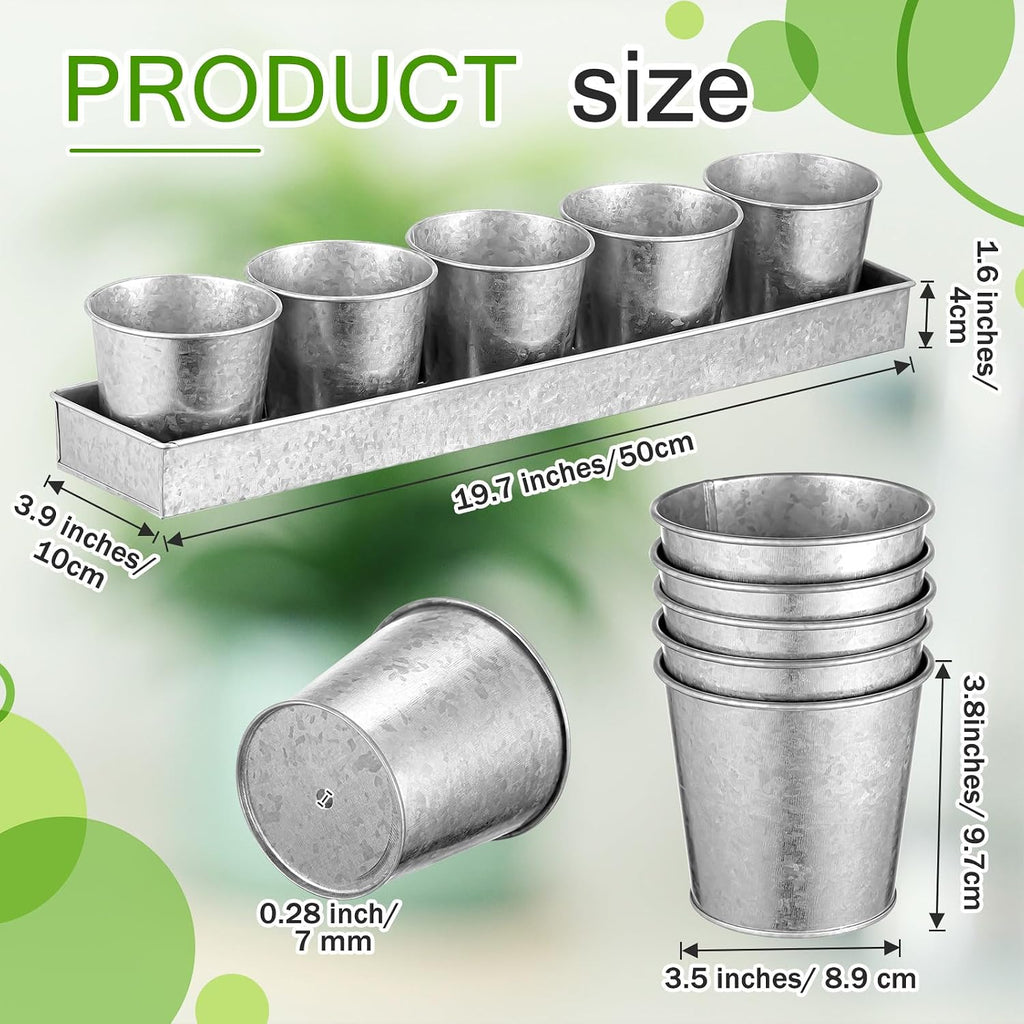 FoldTier 2 Sets Indoor Herb Garden Planter Kit with 10 Metal Pots, Silver | Metal Pots with Drainage Holes, Plant