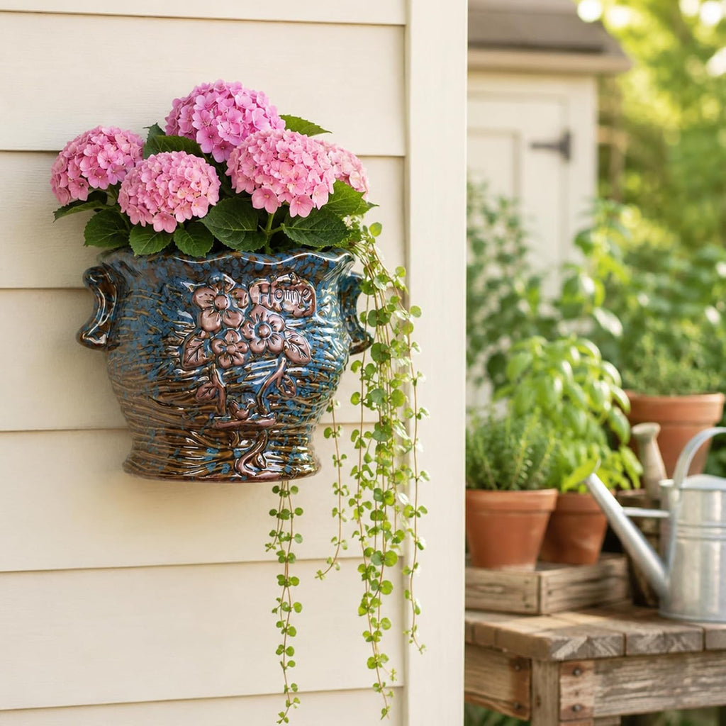Ceramic Wall Planter for Indoor and Outdoor Plants, Decorative Ceramic Hanging Planter with Drainage Hole, Wall Hanging
