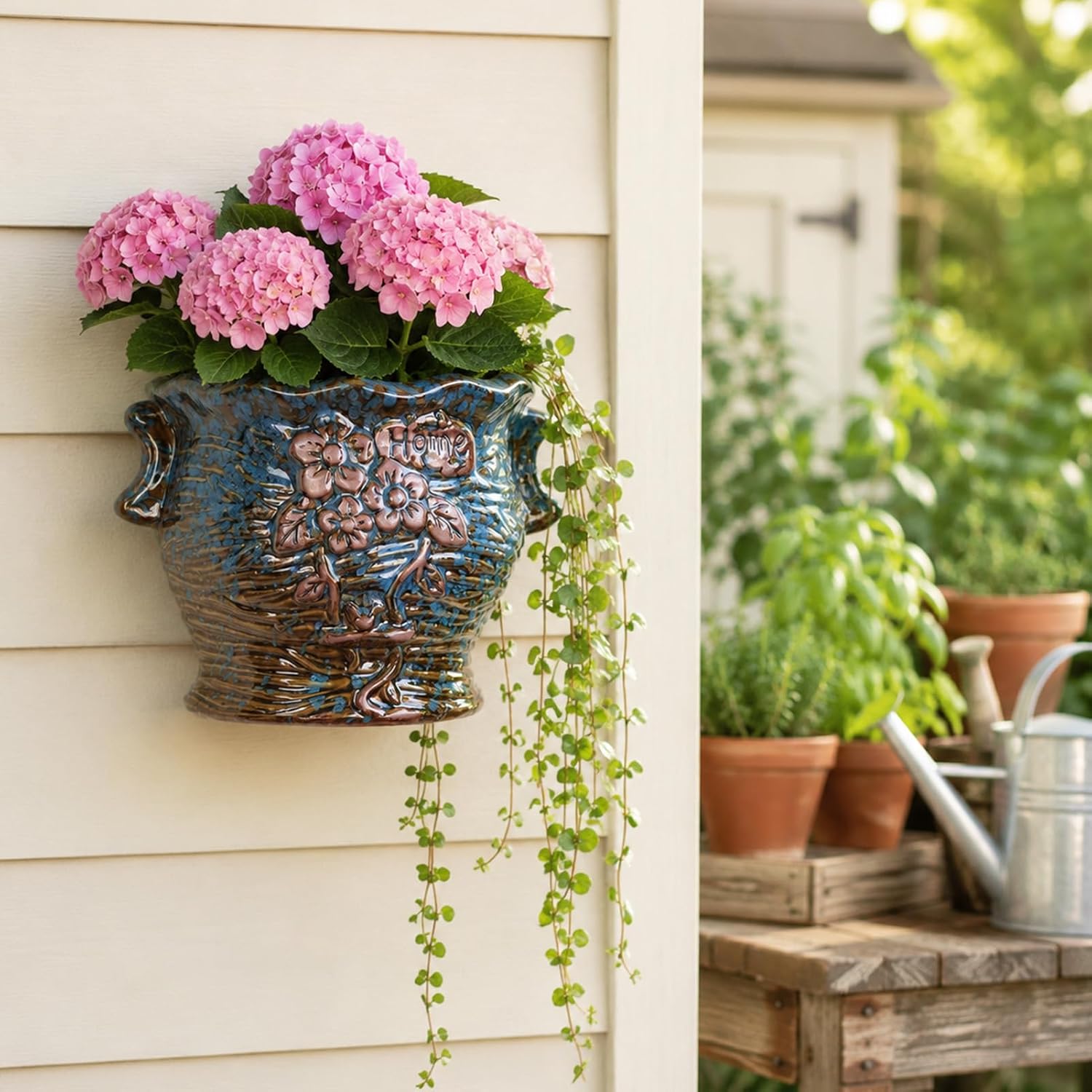 Ceramic Wall Planter for Indoor and Outdoor Plants, Decorative Ceramic Hanging Planter with Drainage Hole, Wall Hanging
