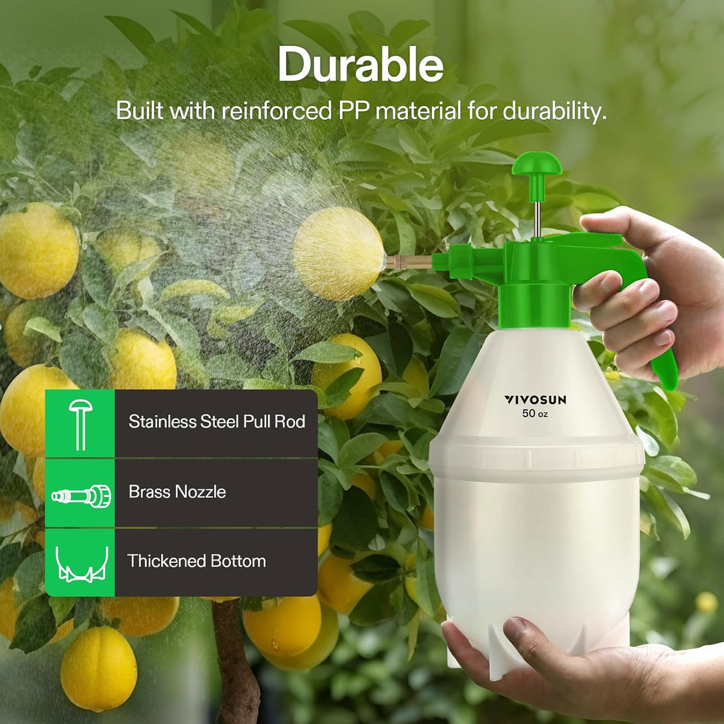 VIVOSUN 50oz Pump Sprayer, Handheld Garden Water Sprayer Bottle | with Adjustable Brass Nozzle, for Spraying Plants
