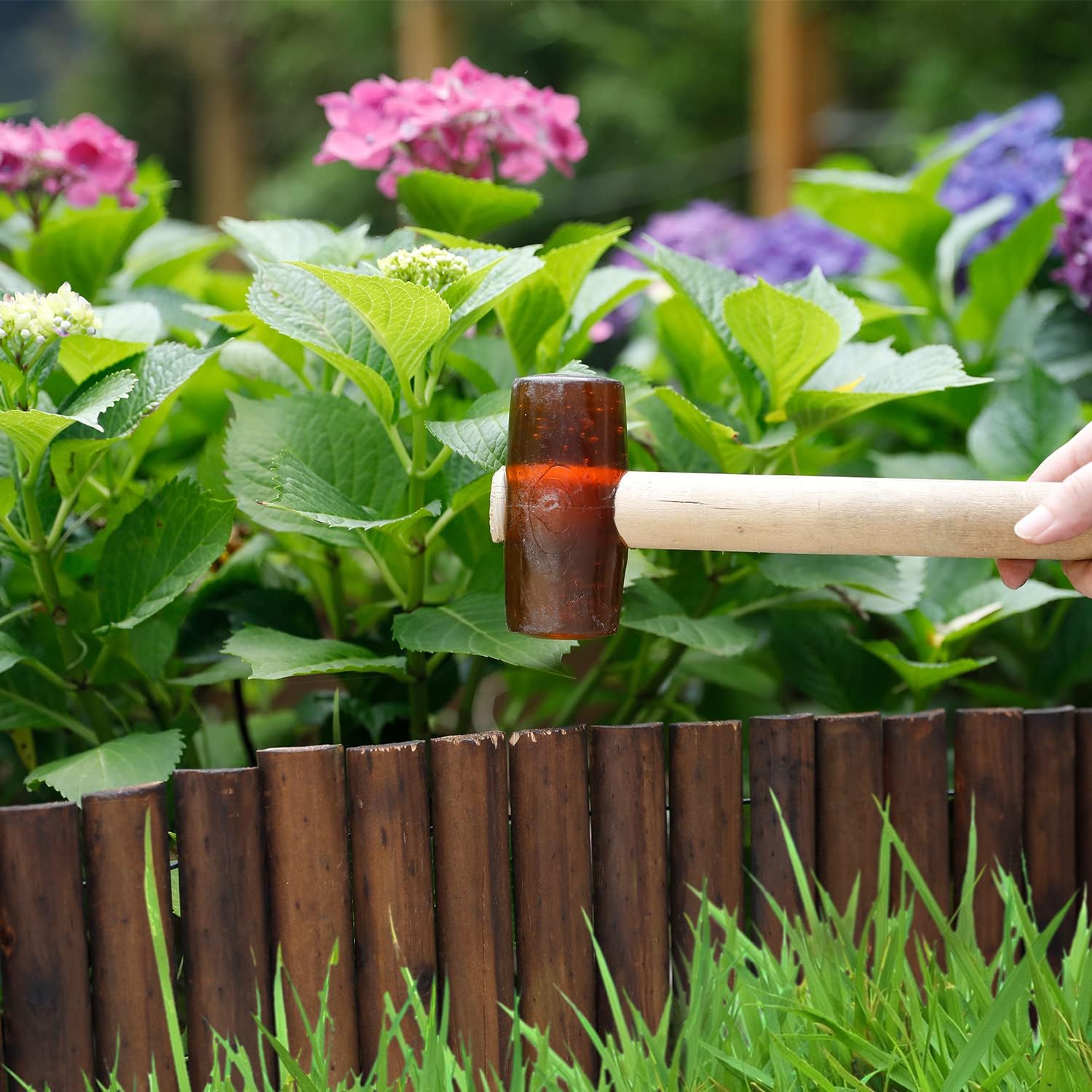 WORTH Wooden Edging for Landscaping, Flexible Garden Lawn Border 12" x 42" | Burnt Wood Finish Short Fence Flexible No