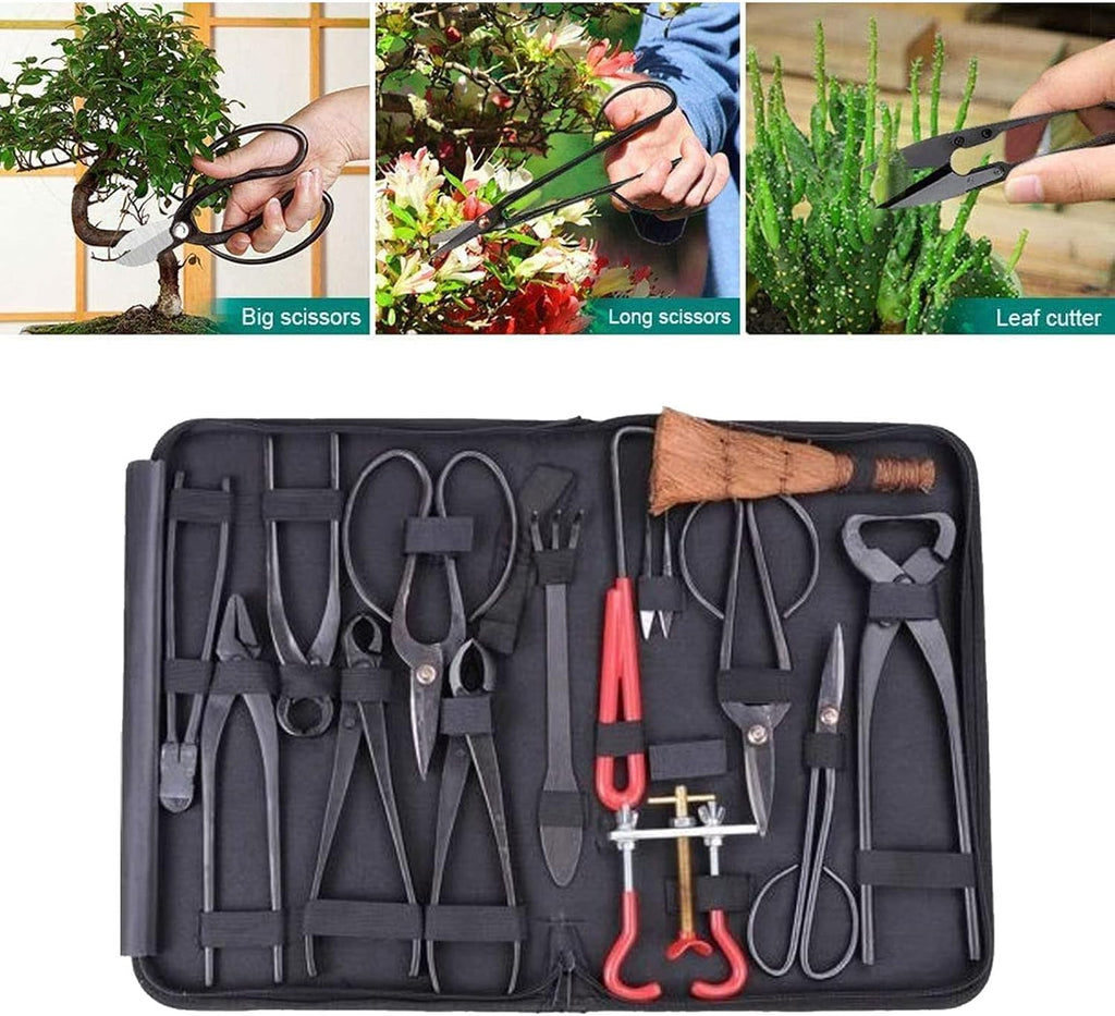 RoseFlower 14 Pcs Bonsai Tools Set, Bonsai Tree Pruning Trimming Tool Kit - Bonsai Tree Care Kit Include Carbon Steel
