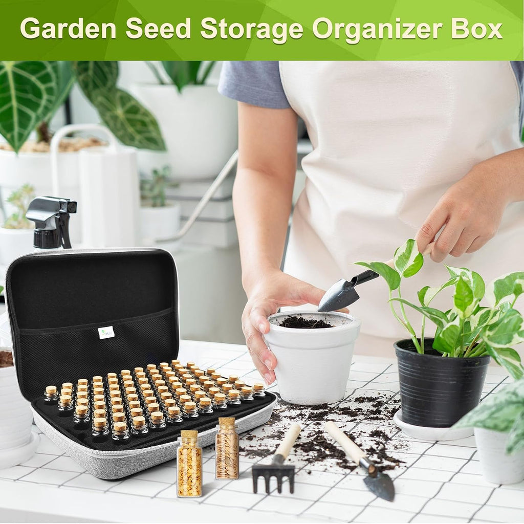 【80 Slots】 Seed Storage Organizer, Sturdy Seed Organizer Storage Box with Dual Zipper Bag and 84Pcs Label Stickers