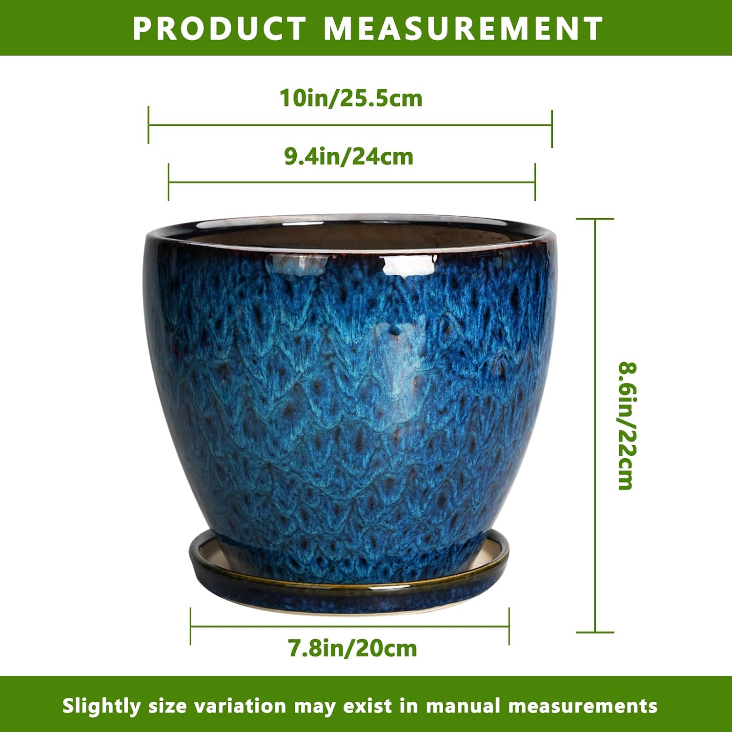 10 Inch Ceramic Planter Pot Round Plant Pot for Indoor Plants Outdoor Large Flower Pot with Drainage Hole and Saucer
