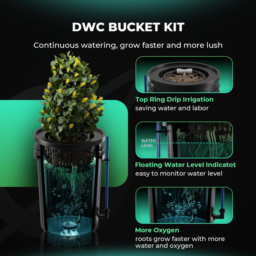 Mars Hydro DWC Hydroponics Grow System 5 Gallon Deep Water Culture with 8W Air Pump, Multi-Purpose Air Hose, Air Stone