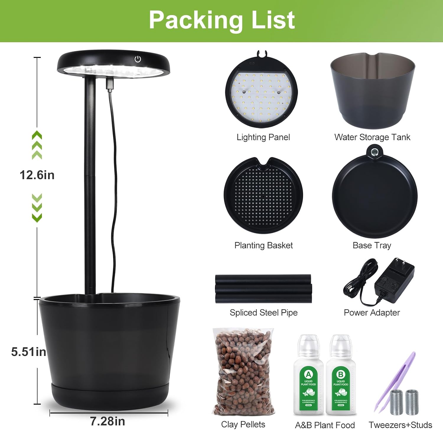Indoor Clay Pebbles Hydroponic Gardening System with 20W LED Plant Grow Light.The Translucent hydroponic Growing System