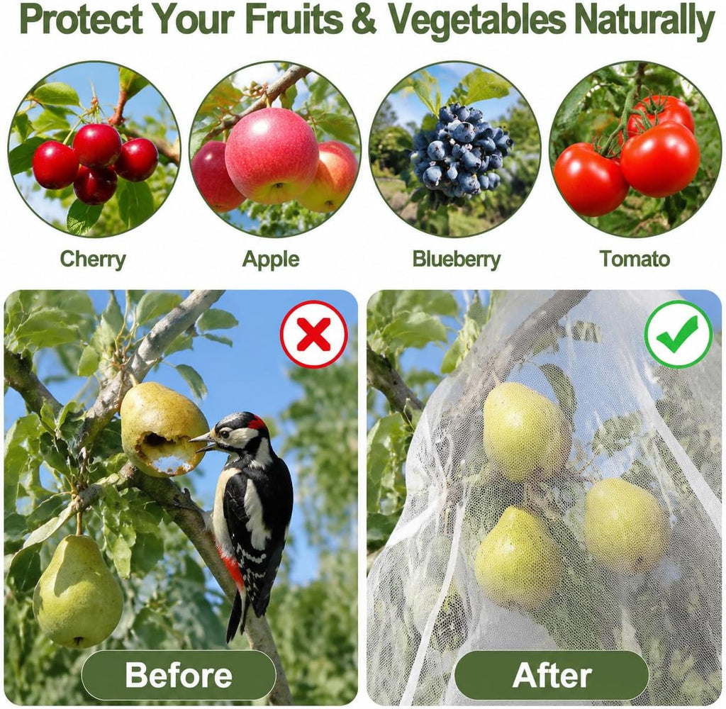 2 Pack 13x13ft Extra Large Fruit Tree Netting with Double Zipper & Double Drawstring, Heavy Duty Bird Netting for Fruit