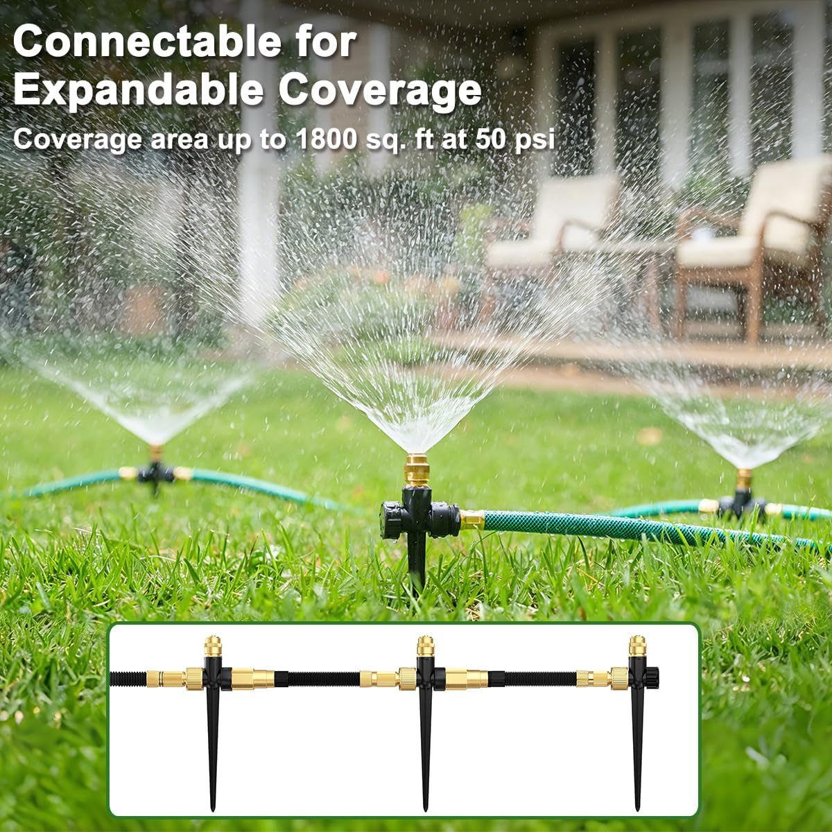 FANHAO 3-Pack Heavy-Duty Metal Lawn Sprinkler with Spike Base, 360° Adjustable Garden Water Sprinkler for Lawn