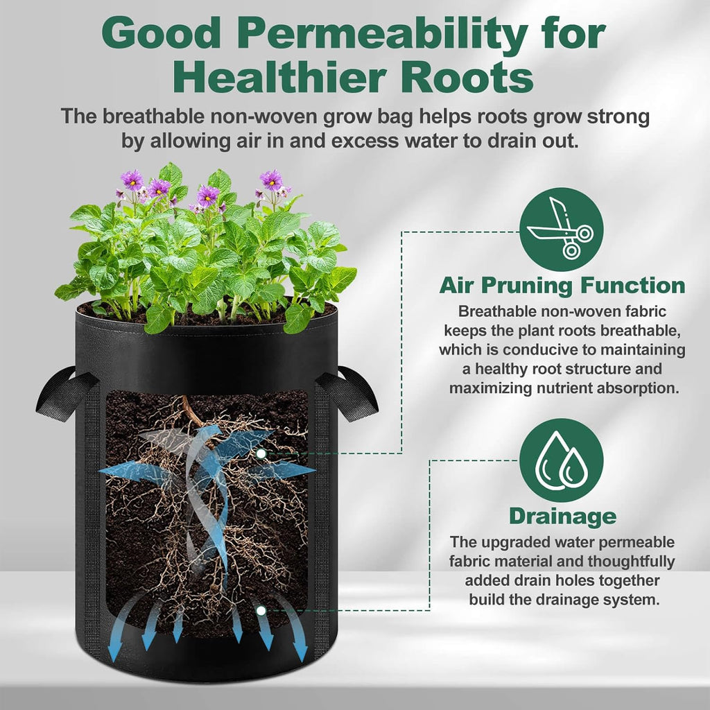 Lezmarket 5 Pack 10 Gallon Potato Grow Bags, Nonwoven Fabric Garden Planters with Reinforced Handle, Large Pots for