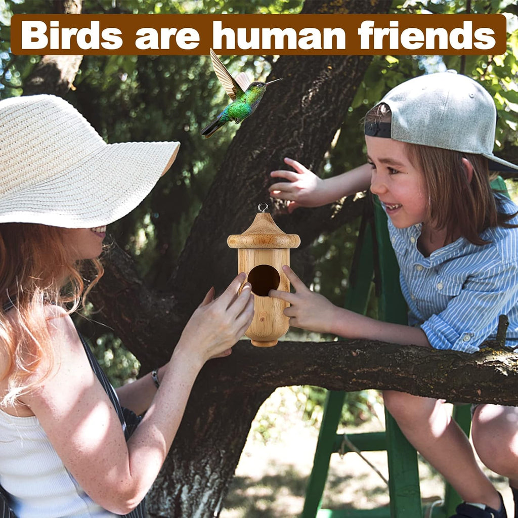 Hummingbird House, Hummingbird Houses for Outside Nesting with Bird Feeder | 3 Pcs Small Wooden Hummingbird Nest