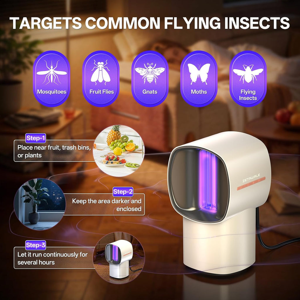 Fruit Fly Traps for Indoors, Gnat and Insects Catcher for House with UV Light, Heat Lure, Fan Suction, Ideal for