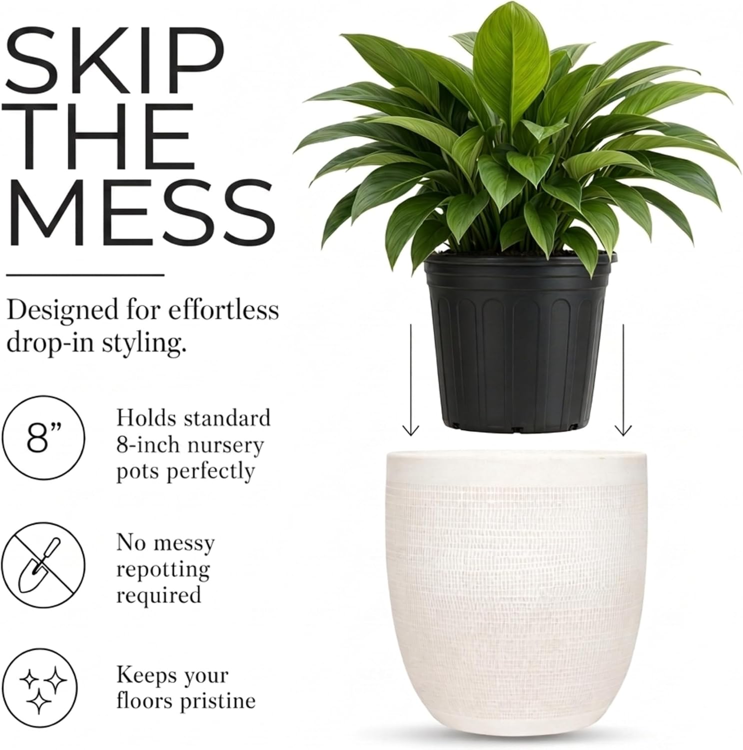 Creative Co-Op Large Matte White Embossed Stoneware Planter