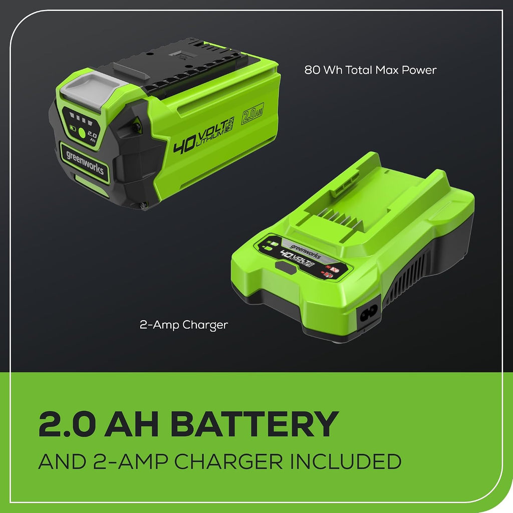 Greenworks 40V 12 in String Trimmer & 390 CFM Blower Combo, 2.0 Ah Battery