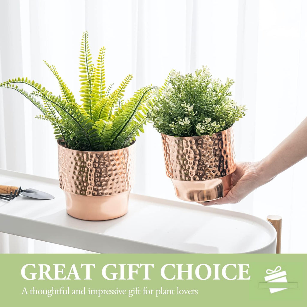 MyGift 5 and 6 Inch Modern Hammered Copper Tone Metal Planter Pots, Decorative Flower Pot Plant Container Centerpiece