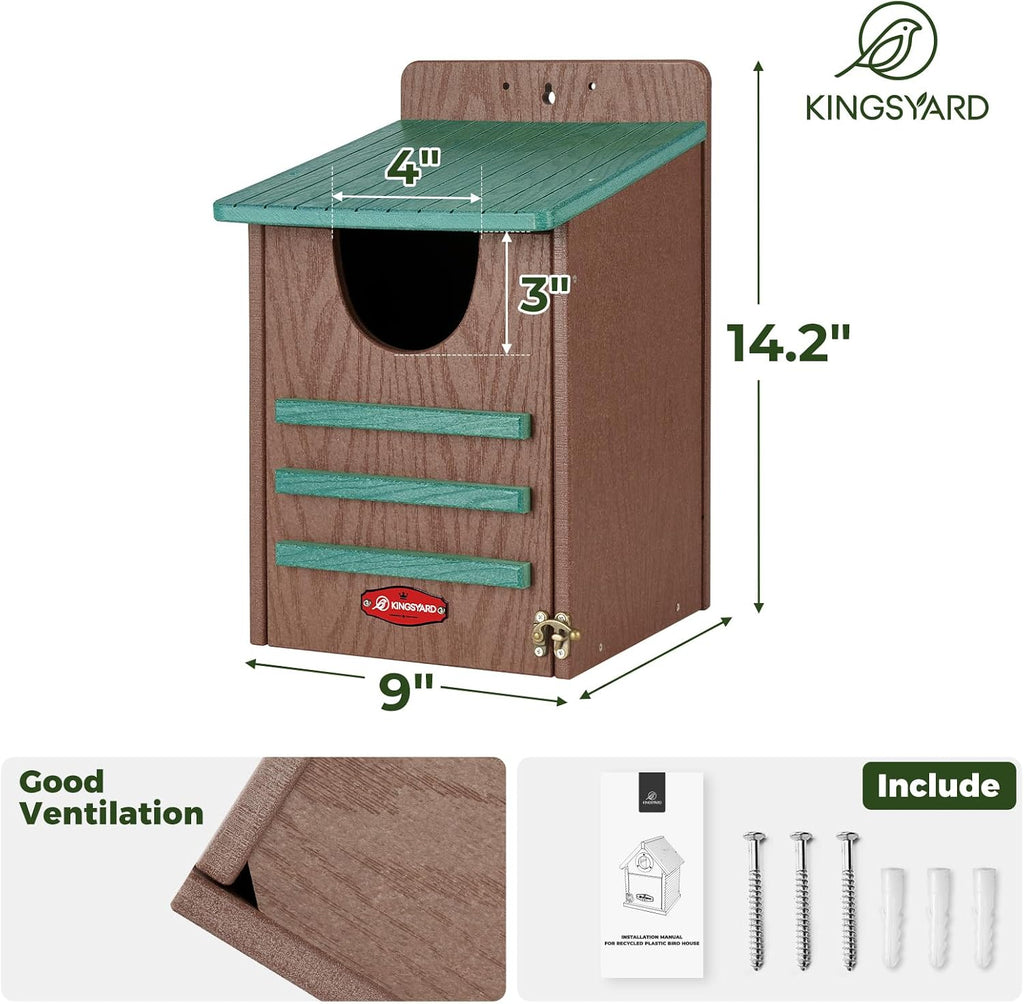 Kingsyard Large Recycled Plastic Wooden Owl House, Waterproof Screech Owl Bird Boxes for Outside, Owl Nesting Box Kit