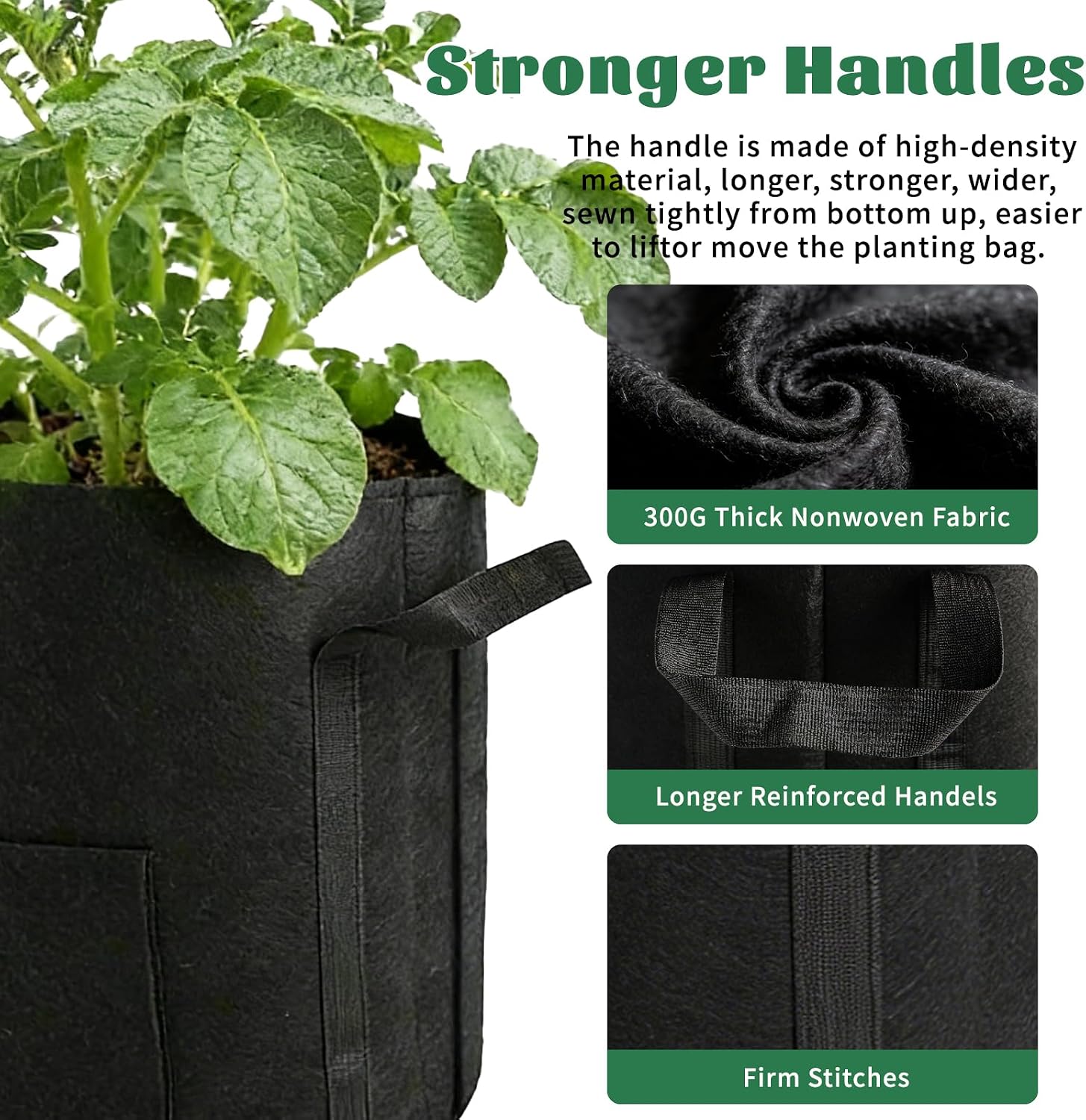 Potato Grow Bags 15 Gallon with Harvest & Visible Window (4, Black, 15 Gallon)