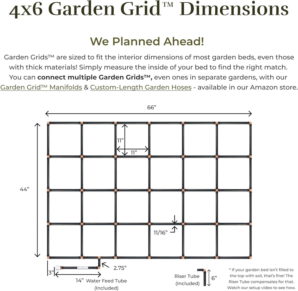 Garden Grid 4x6 | Irrigation System for Raised Garden Bed | Prebuilt, Easy | 2-Min Setup Raised Bed Watering System;