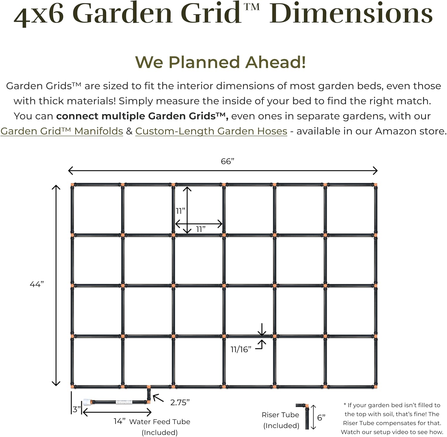 Garden Grid 4x6 | Irrigation System for Raised Garden Bed | Prebuilt, Easy | 2-Min Setup Raised Bed Watering System;