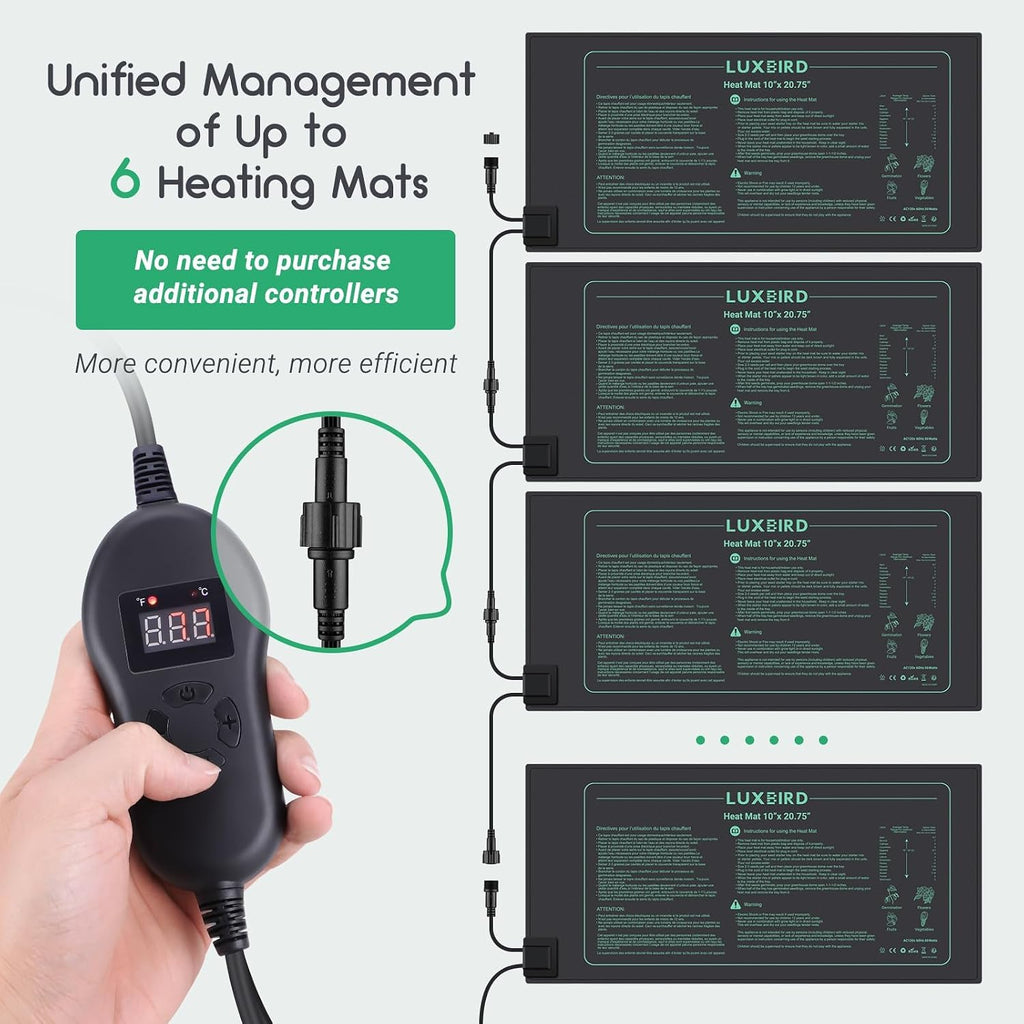 LUXBIRD 4 Pack Seedling Heat Mats with Digital Thermostat Controller, 10" x 20.75" Waterproof for Seed Starting