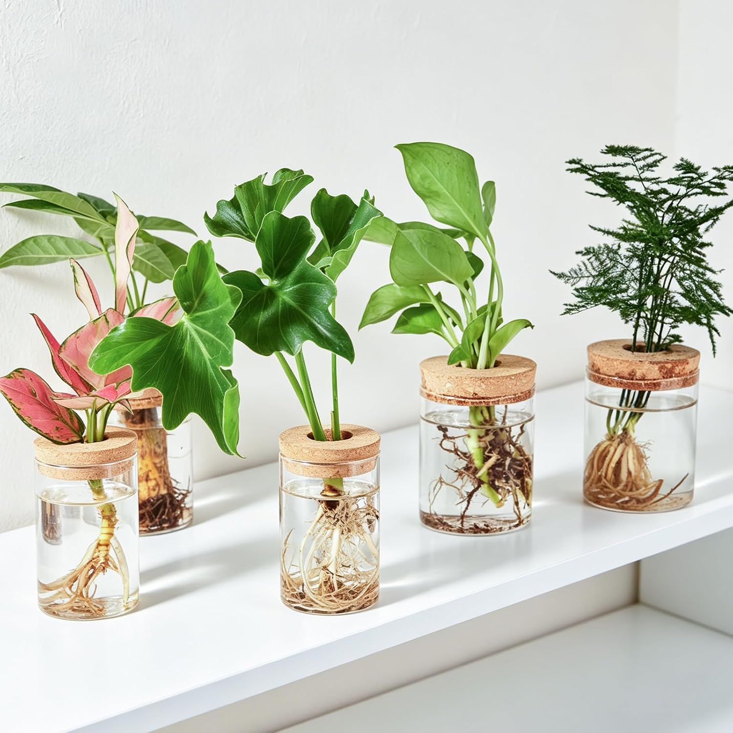 8 Pack Glass Propagation Vases, 2 Sizes Plant Propagation Station | with Cork Lids, Clear Hydroponic Rooting Jars for