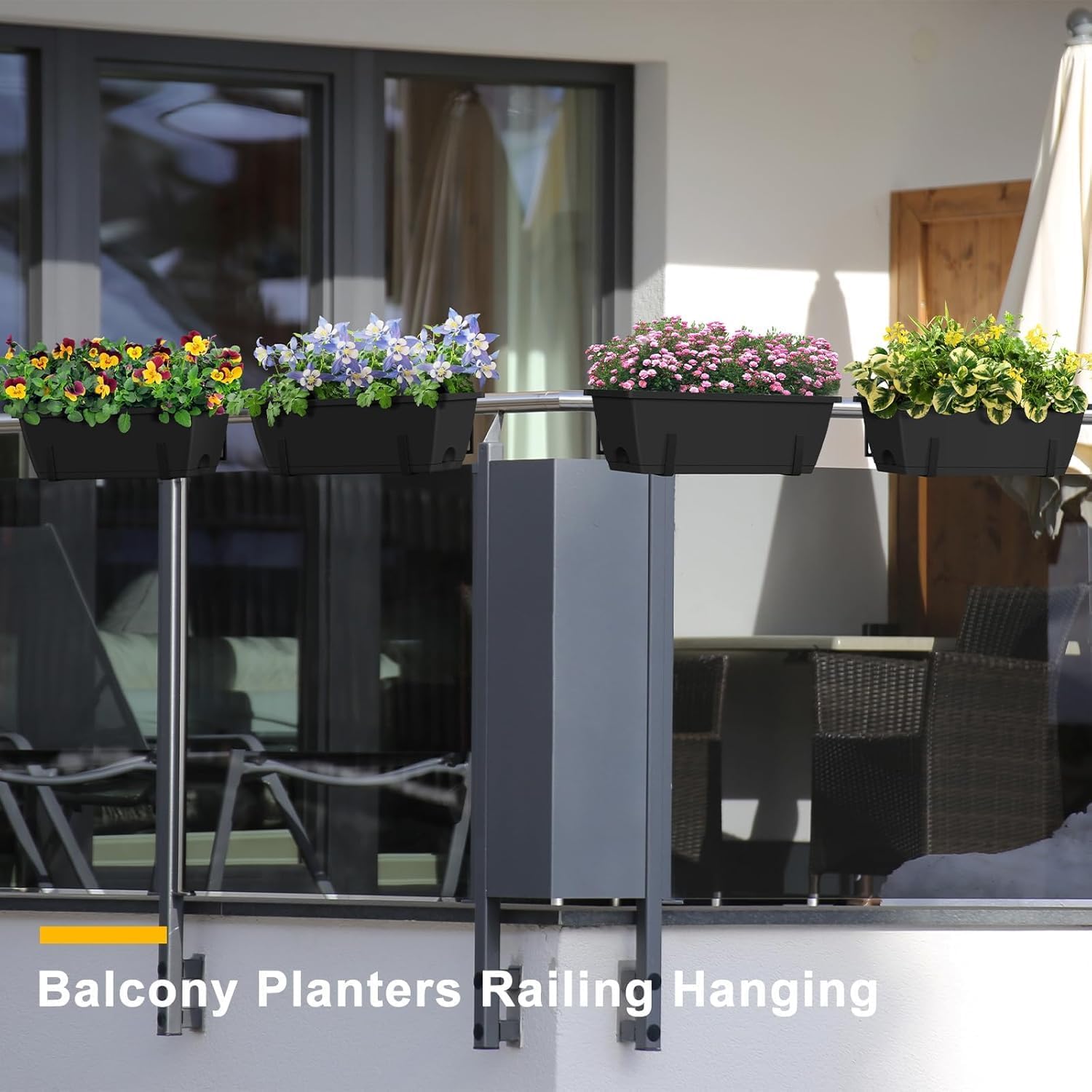 Balcony Planters Railing Hanging, Deck Railings Planter Boxes 16.9in, Railing Planter Box, Deck Planters for Railings