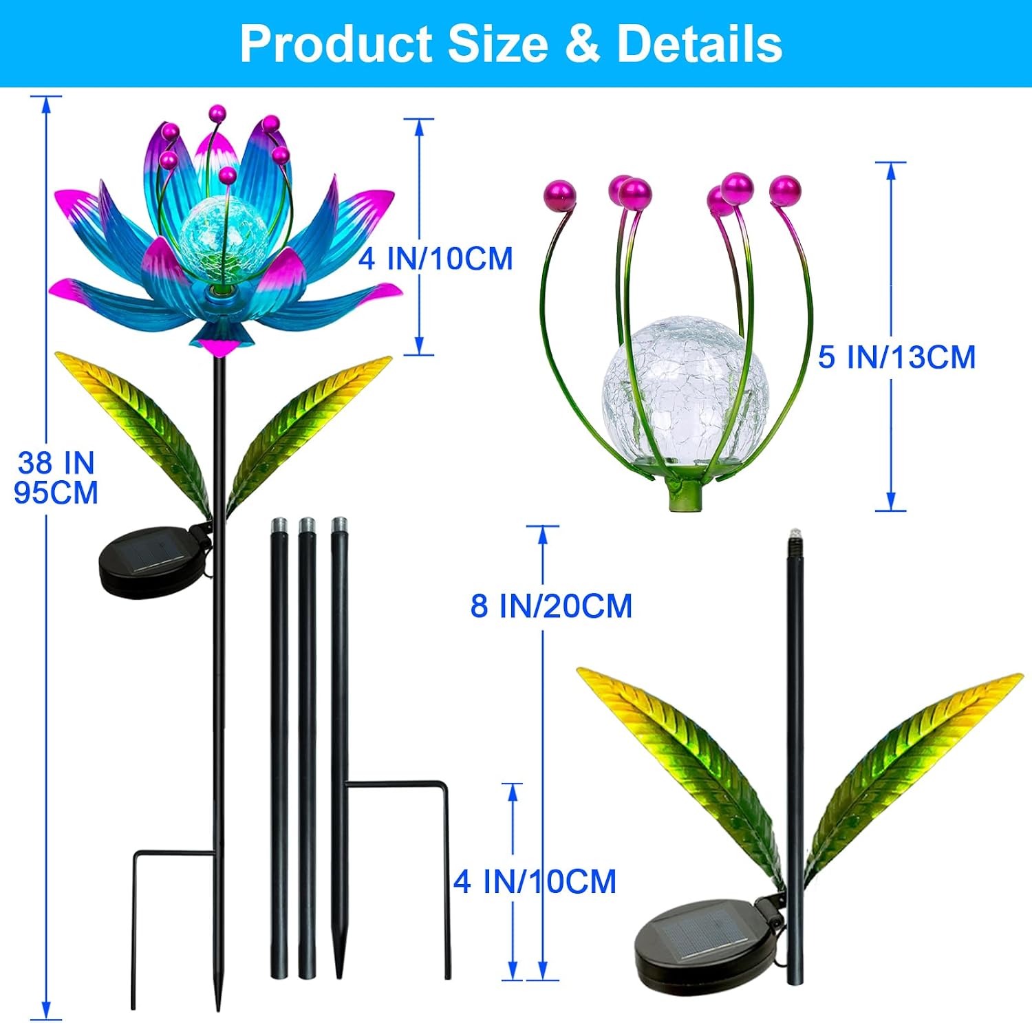 Wind Spinners Outdoor with Stake, Metal Yard Art, Purple | Colorful Solar Light Windmill Decor, Perfect Ornament for