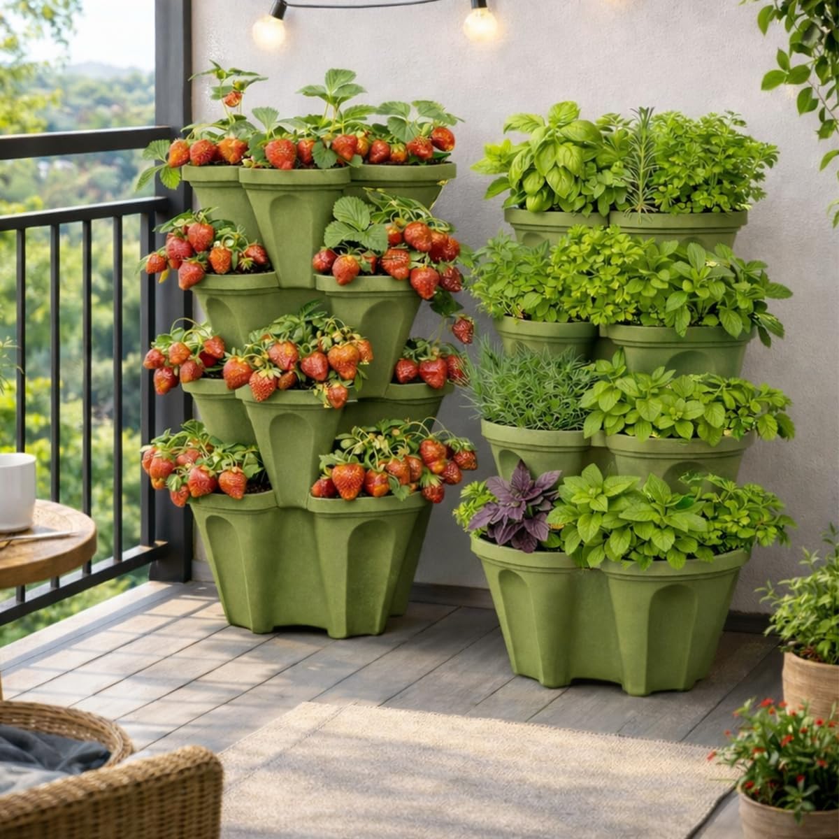 Strawberry Planter Tower, 4 Tier Stackable Vertical Planter, 16 Plant Sites, Space Saving Garden Planter, Indoor