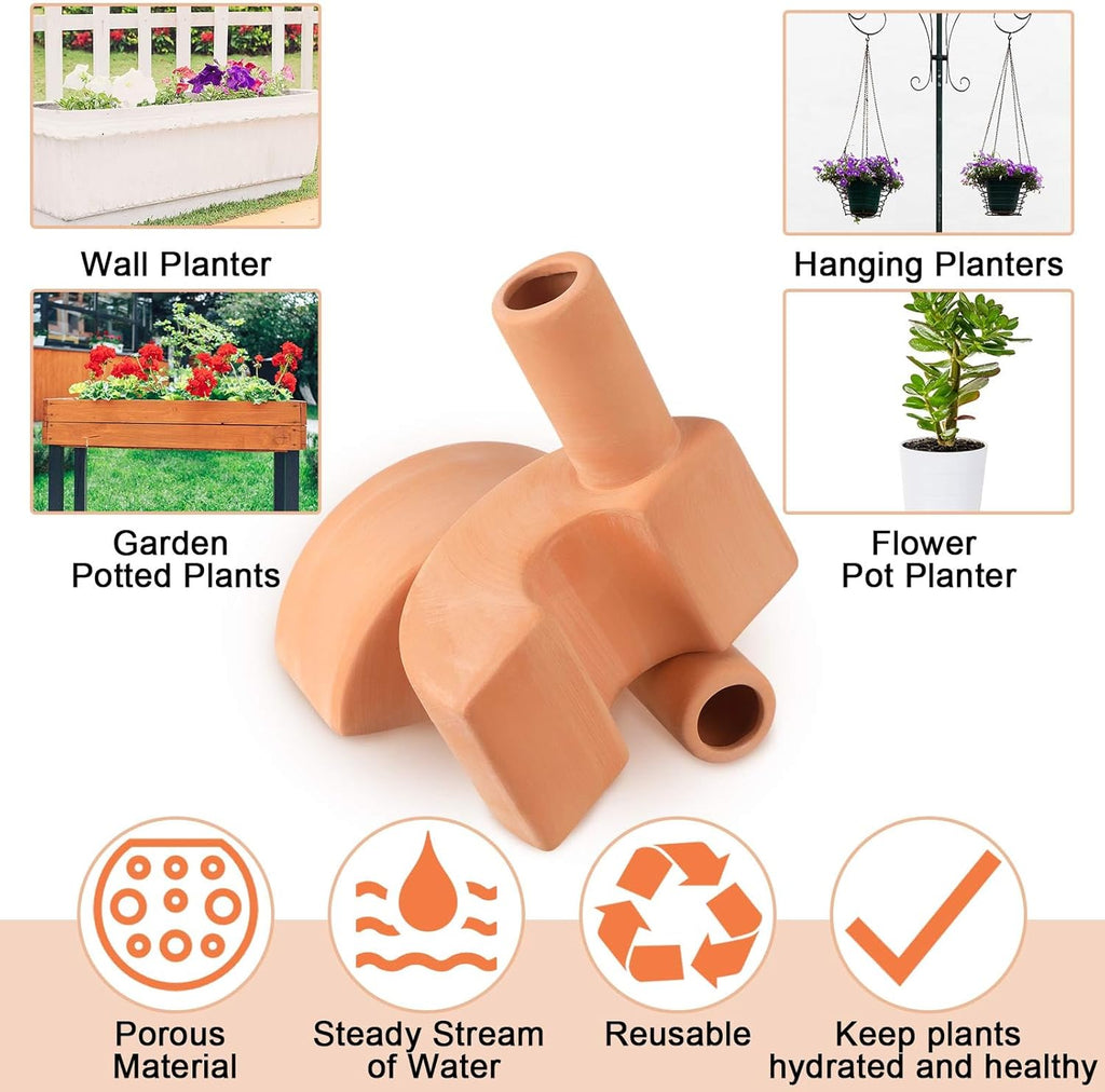 4 Pack Terracotta Self Watering Spikes 12.85 oz Large Capacity | Plant Watering Devices, Reusable Automatic Watering