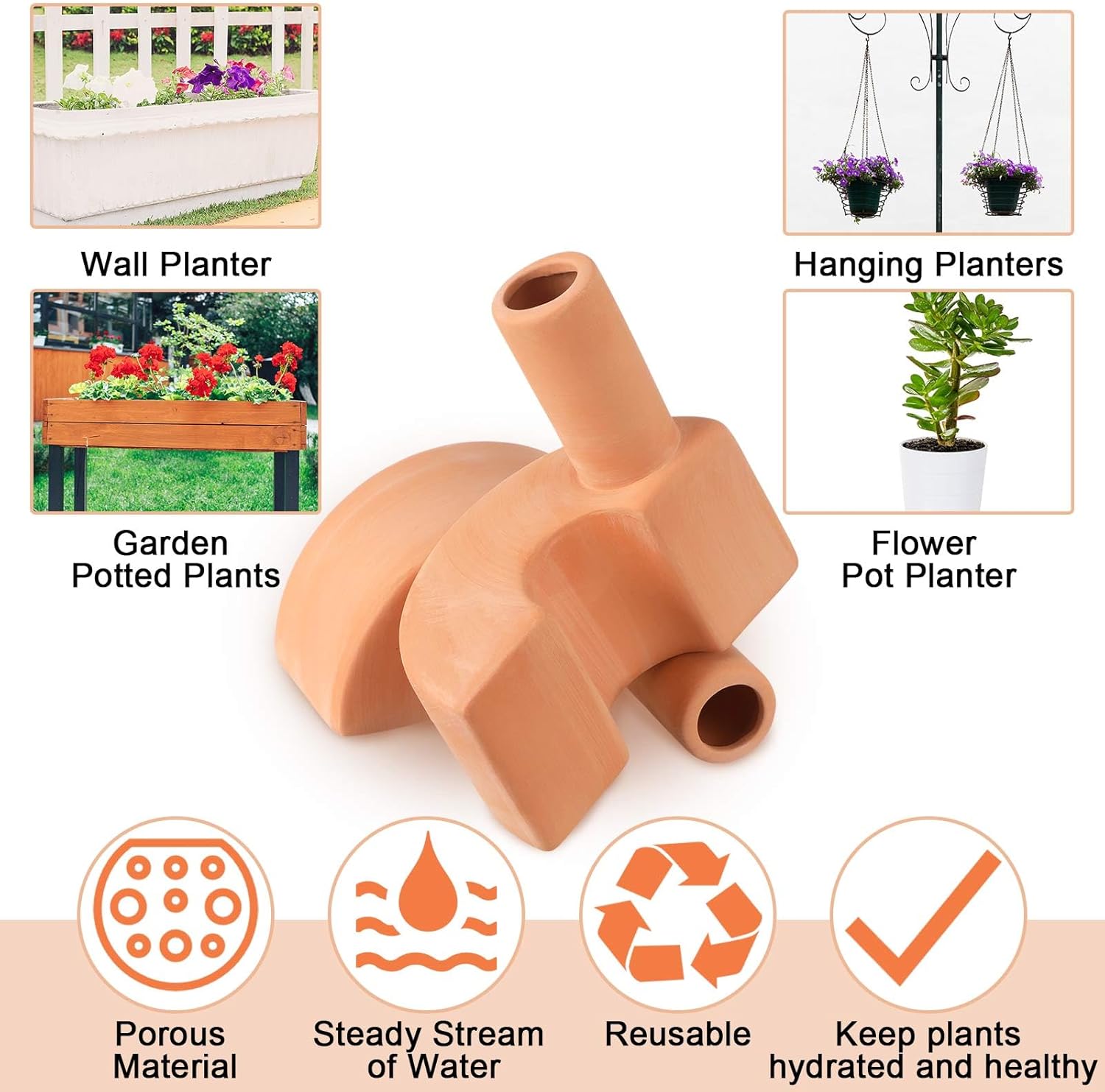 4 Pack Terracotta Self Watering Spikes 12.85 oz Large Capacity | Plant Watering Devices, Reusable Automatic Watering