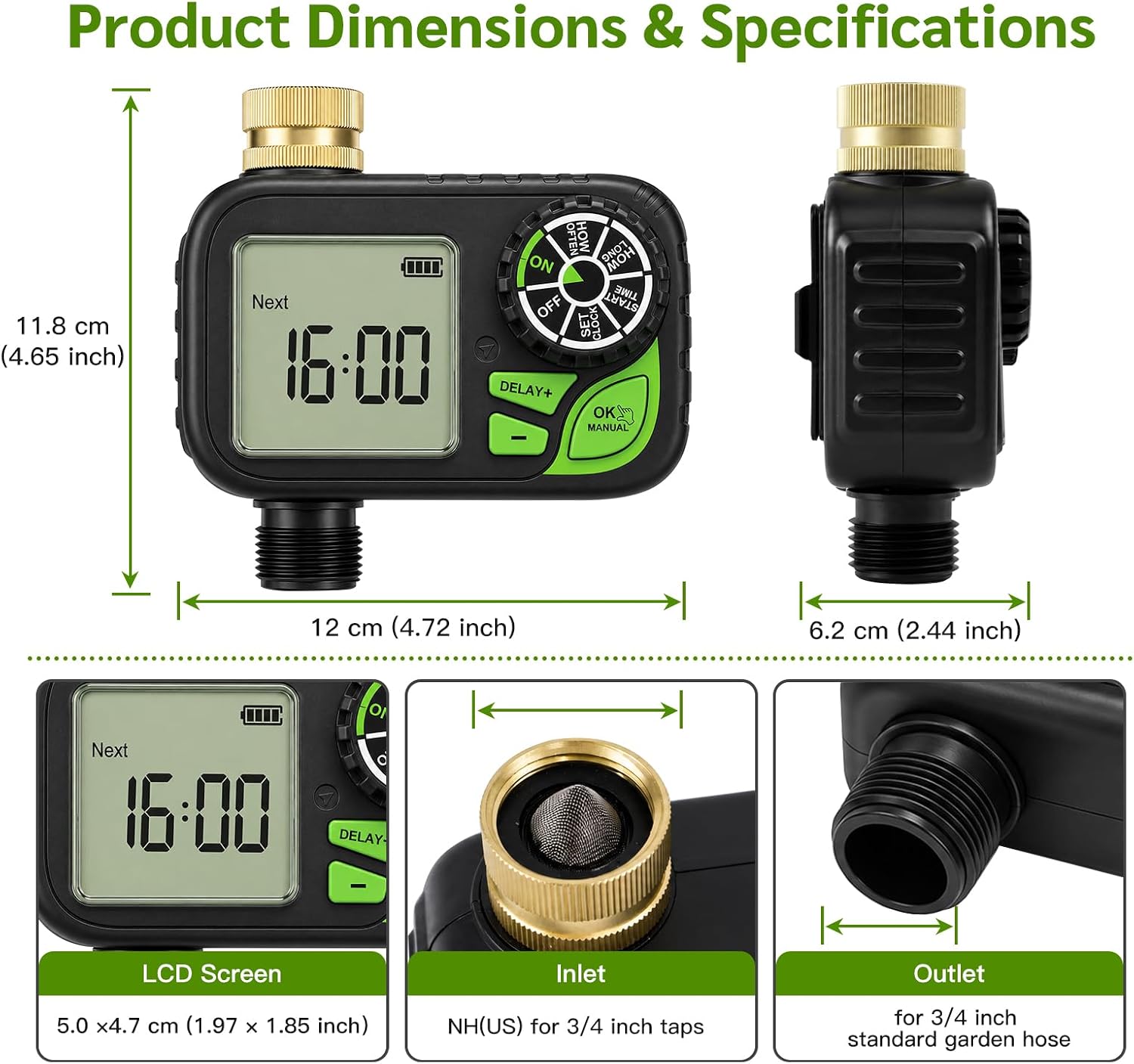 Sprinkler Timer for Garden Hose, Water Timer with Rain Delay, IP55 Weatherproof, Fits Standard 3/4" NH Hose Faucet