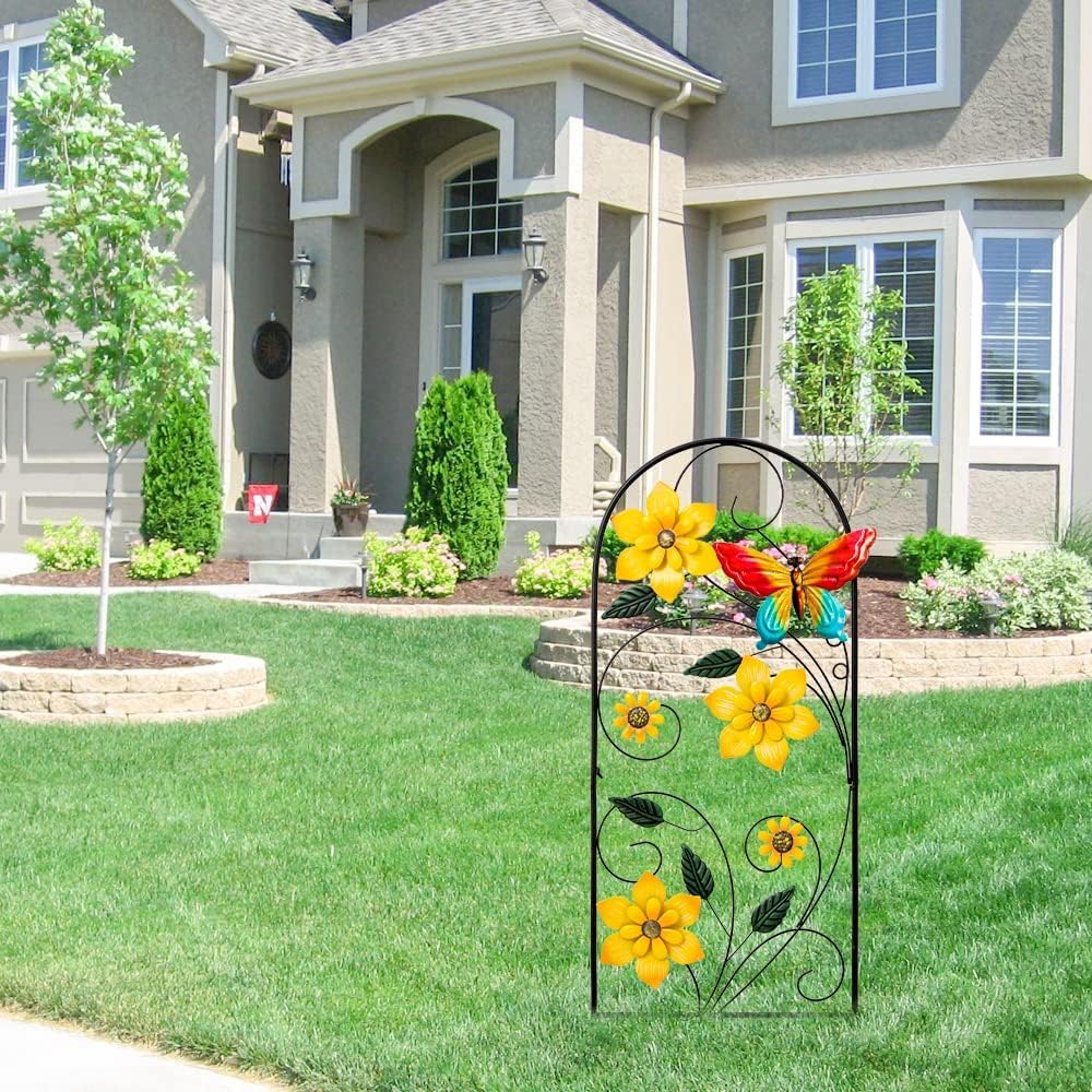 Garden Decor for Outside, 33" Flower Butterflies Decorative Garden Stakes for Spring Garden Decor, Metal Yard Art