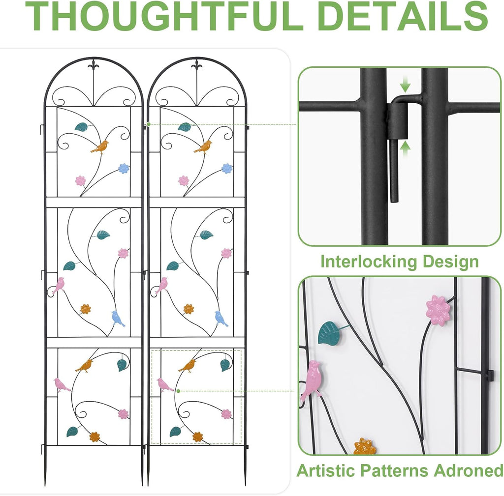 unho 2 Pack 84x19in Garden Trellis Iron Arch for Climbing Plants Outdoor | Decoration Trellis with Black Metal Coating