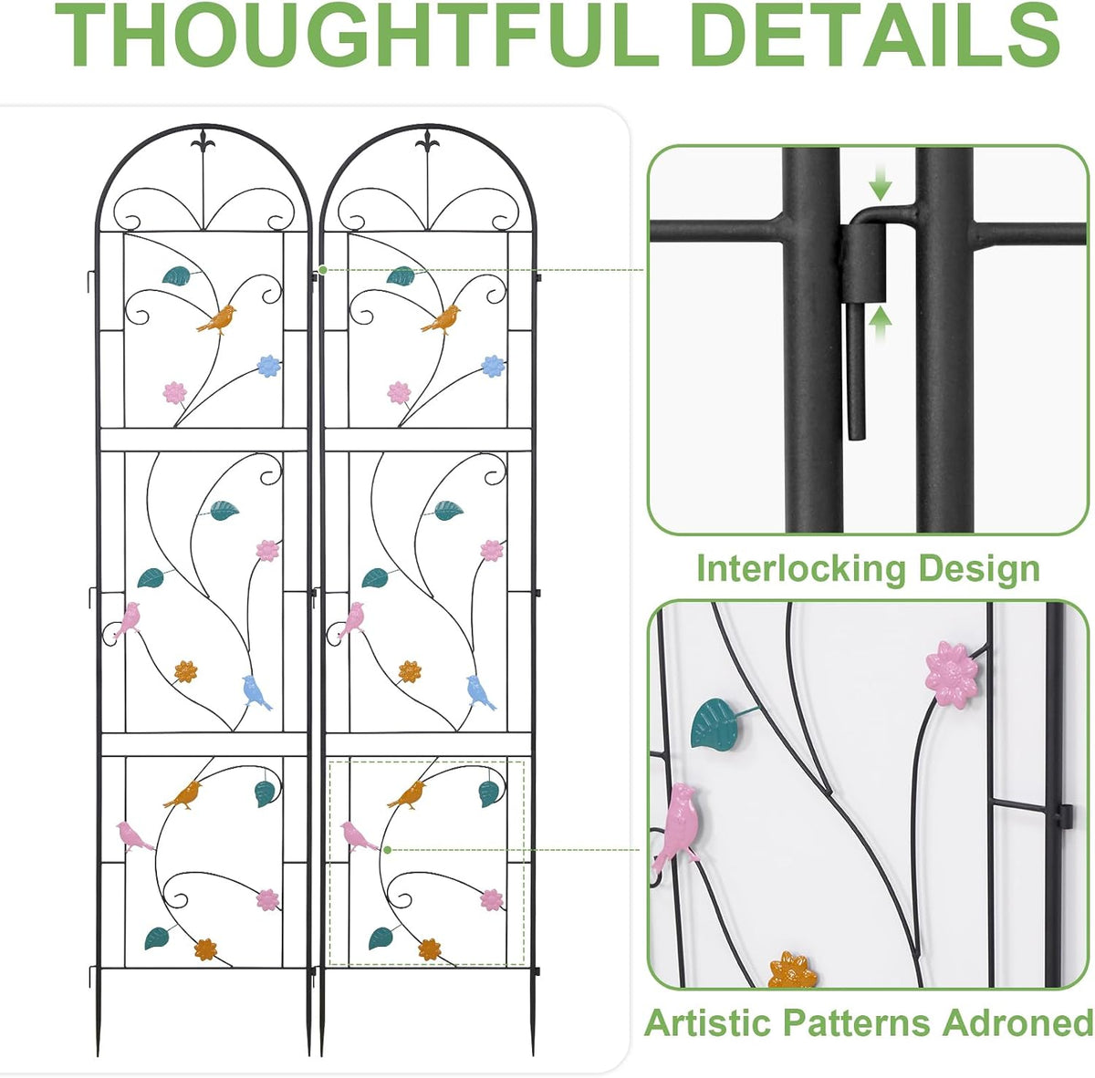 unho 2 Pack 84x19in Garden Trellis Iron Arch for Climbing Plants Outdoor | Decoration Trellis with Black Metal Coating