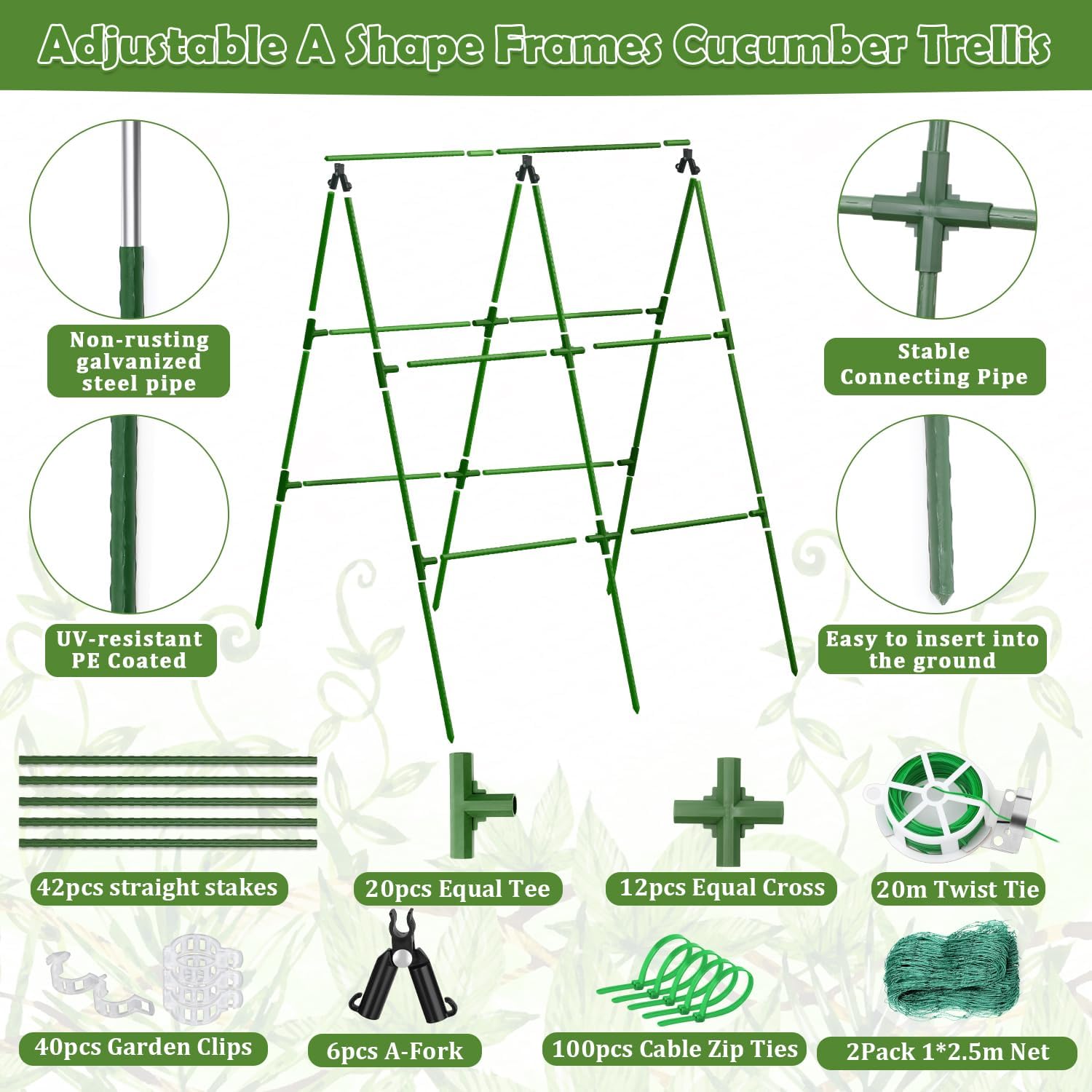 2 Packs Cucumber Trellis for Raised Beds, 31 X 47 Inch Adjustable Size A-Frame Garden Trellis for Climbing Plant