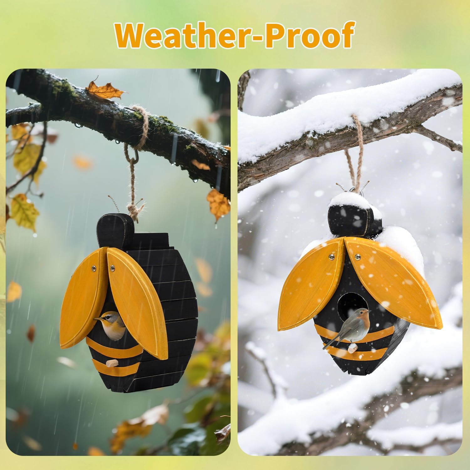 Bird Houses for Outside, Bee-Shaped Birdhouse Attracts Wild Birds (Bluebirds, Finches, Cardinals), Durable Wood Bird