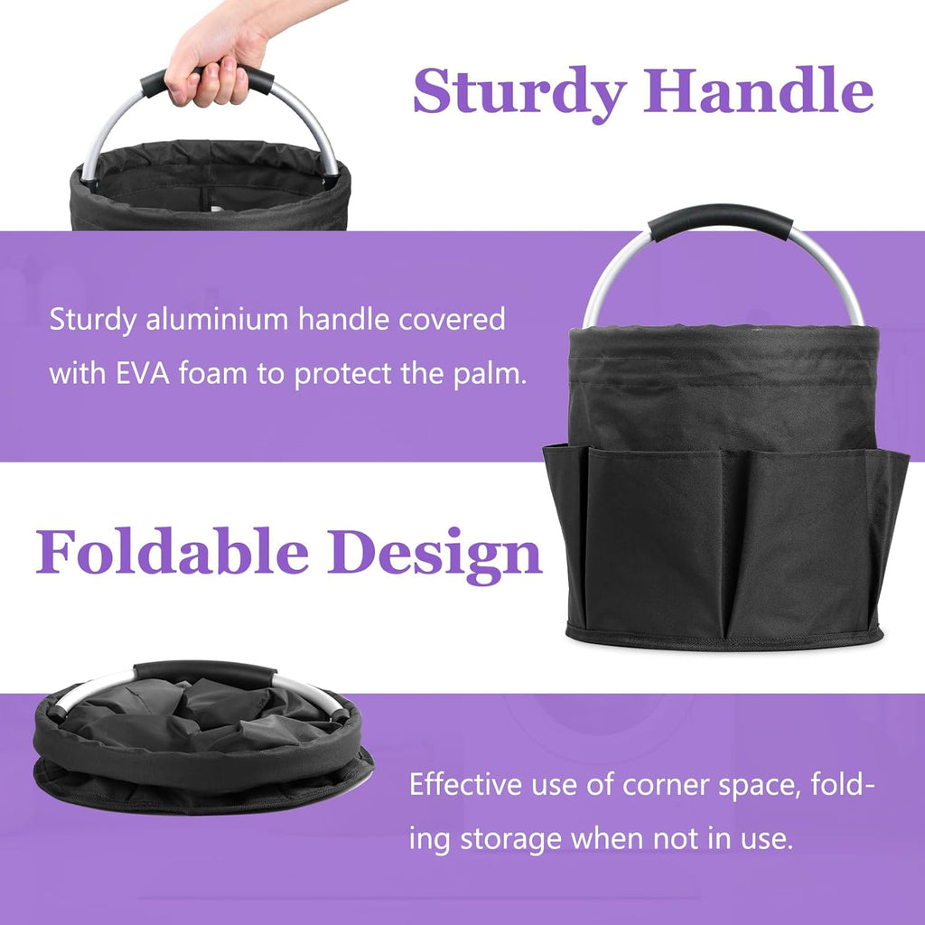2Pack 17L Foldable Cleaning Supply Caddy with Handle, Portable Bucket Tool Organizer, Garden Tool Bag in 600D Oxford