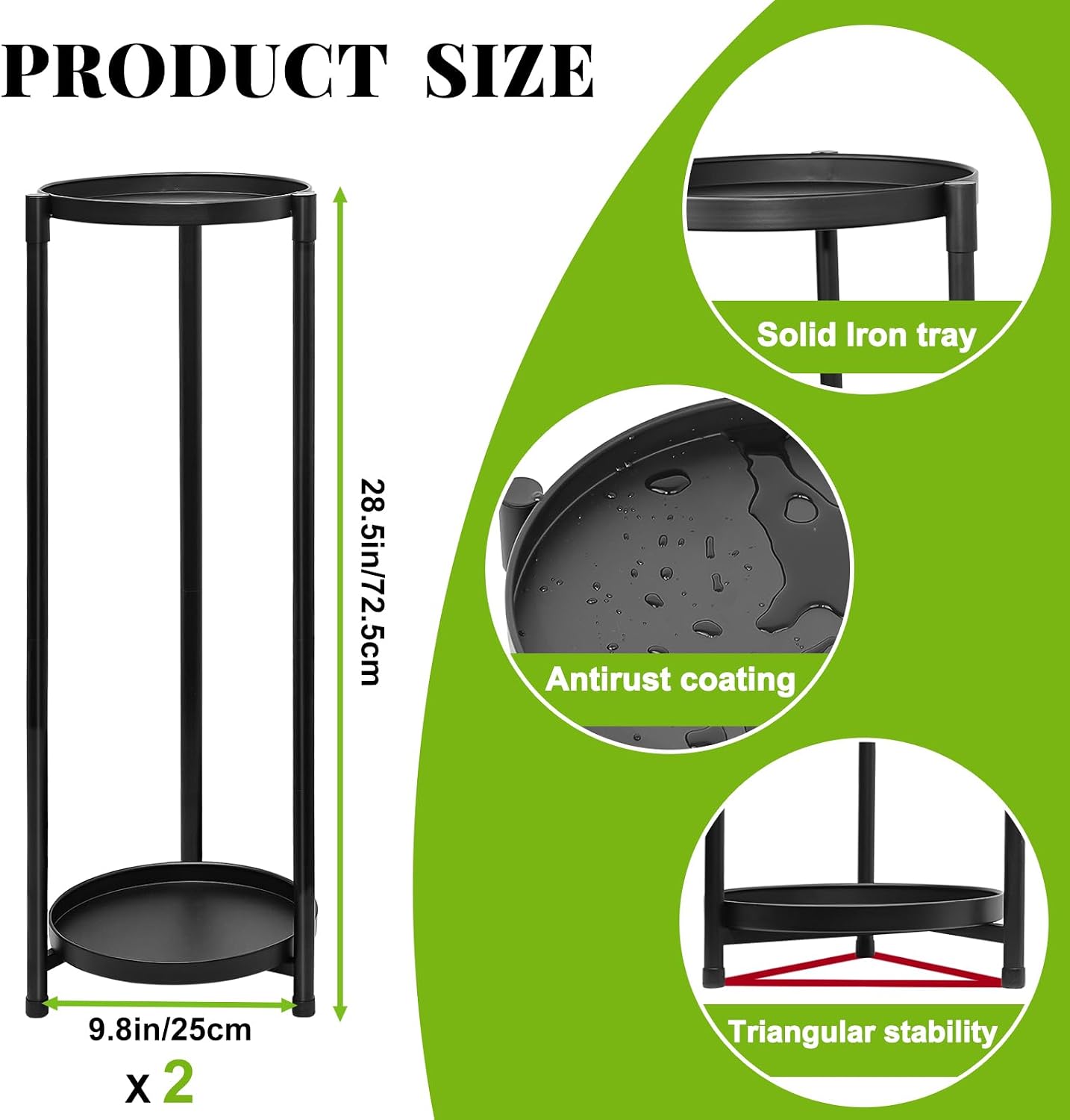 2 Tier Plant Stand Indoor, Black Corner Tiered Tall Plant Stand for Outdoor Multiple Plants, Metal Flower Pot Stands