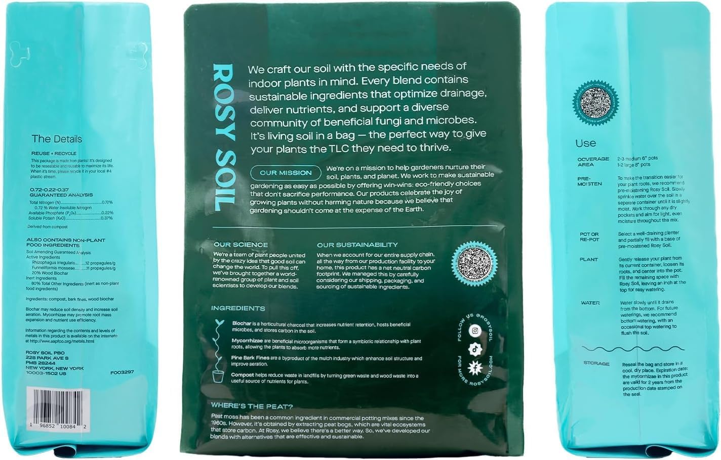 Rosy Soil Houseplant Potting Soil, Organic Indoor Potting Mix, 8 Quarts | Biochar and Worm Castings, For Monstera