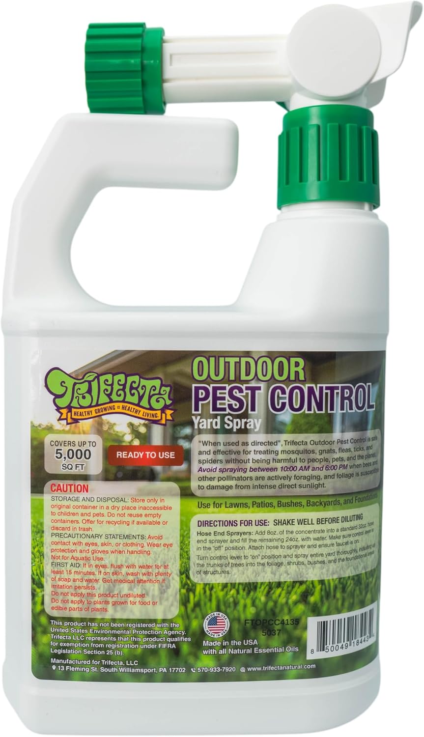 Trifecta Ready-to-Use Outdoor Pest Control Spray | 32 oz | Essential-Oil Yard Spray For Mosquitoes, Ants, Fleas, Ticks