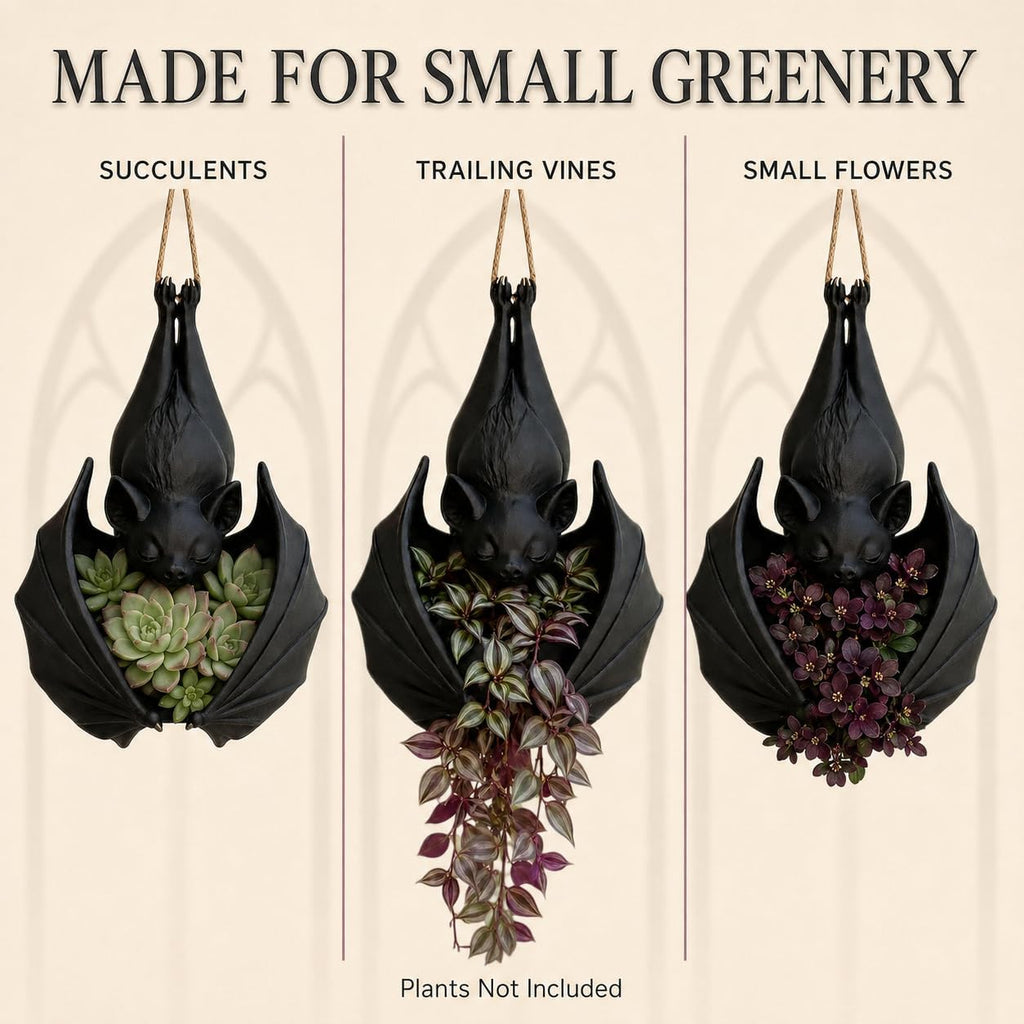 Hanging Bat Plant Pot, Gothic Planter for Succulents and Vines (2pcs) | Gothic bat-shaped resin planter for succulents