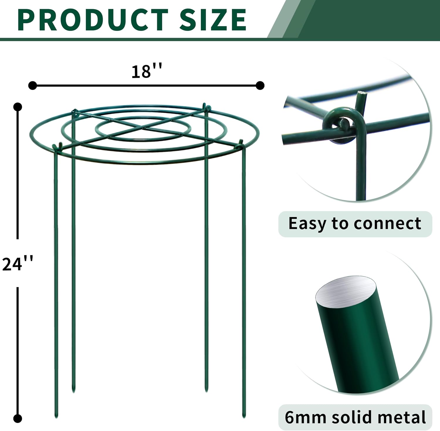 4pack Peony Cages and Supports, 18 x 24 Inch Four Legs Peony Cage, Heavy-Duty Peonies Support Cages, Peony Ring for