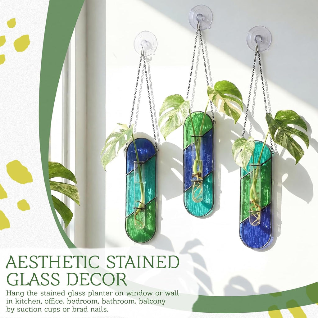 3 Pcs Stained Glass Window Hanging Decor, Plant Propagation Station | Window Propagation Stations, Planters with