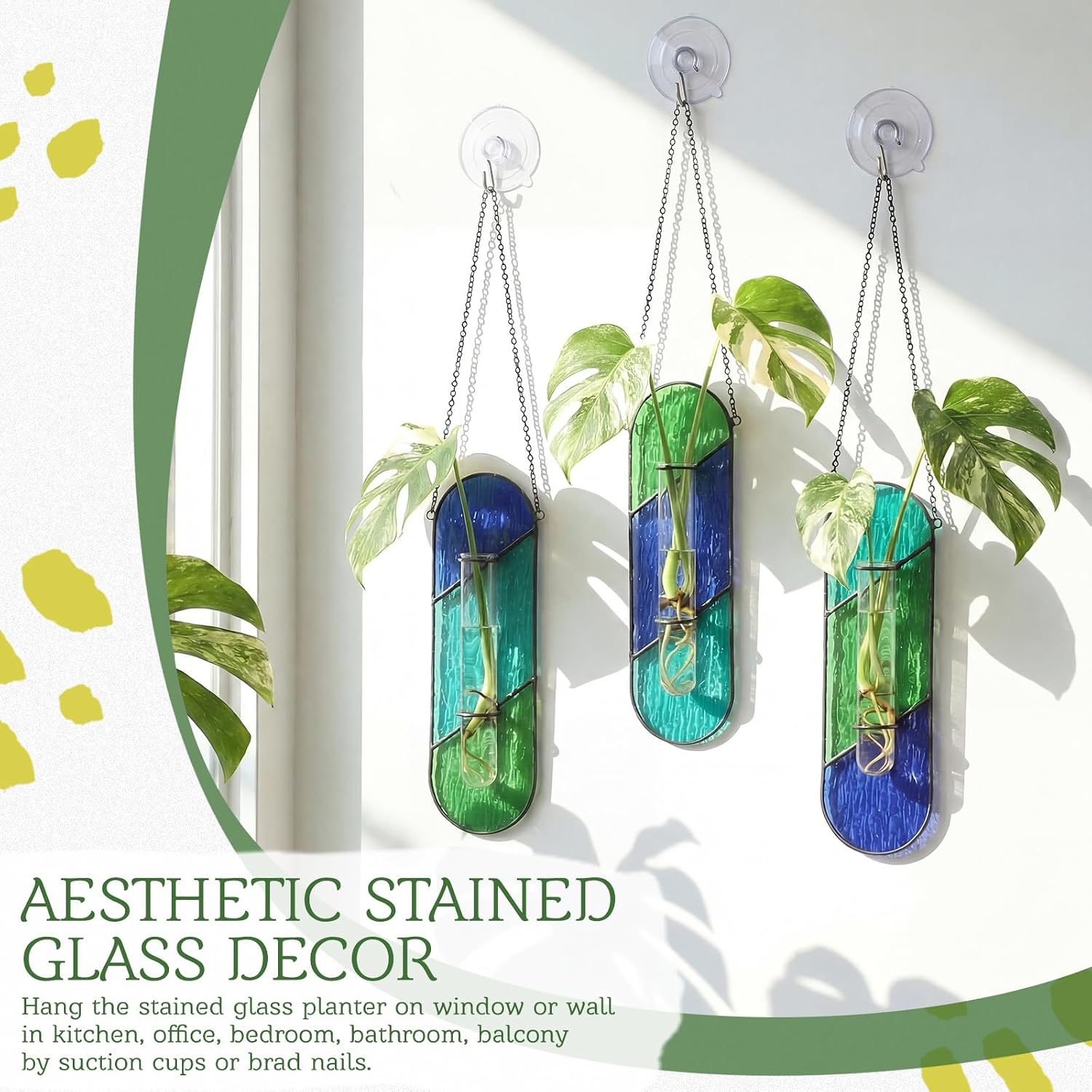 3 Pcs Stained Glass Window Hanging Decor, Plant Propagation Station | Window Propagation Stations, Planters with